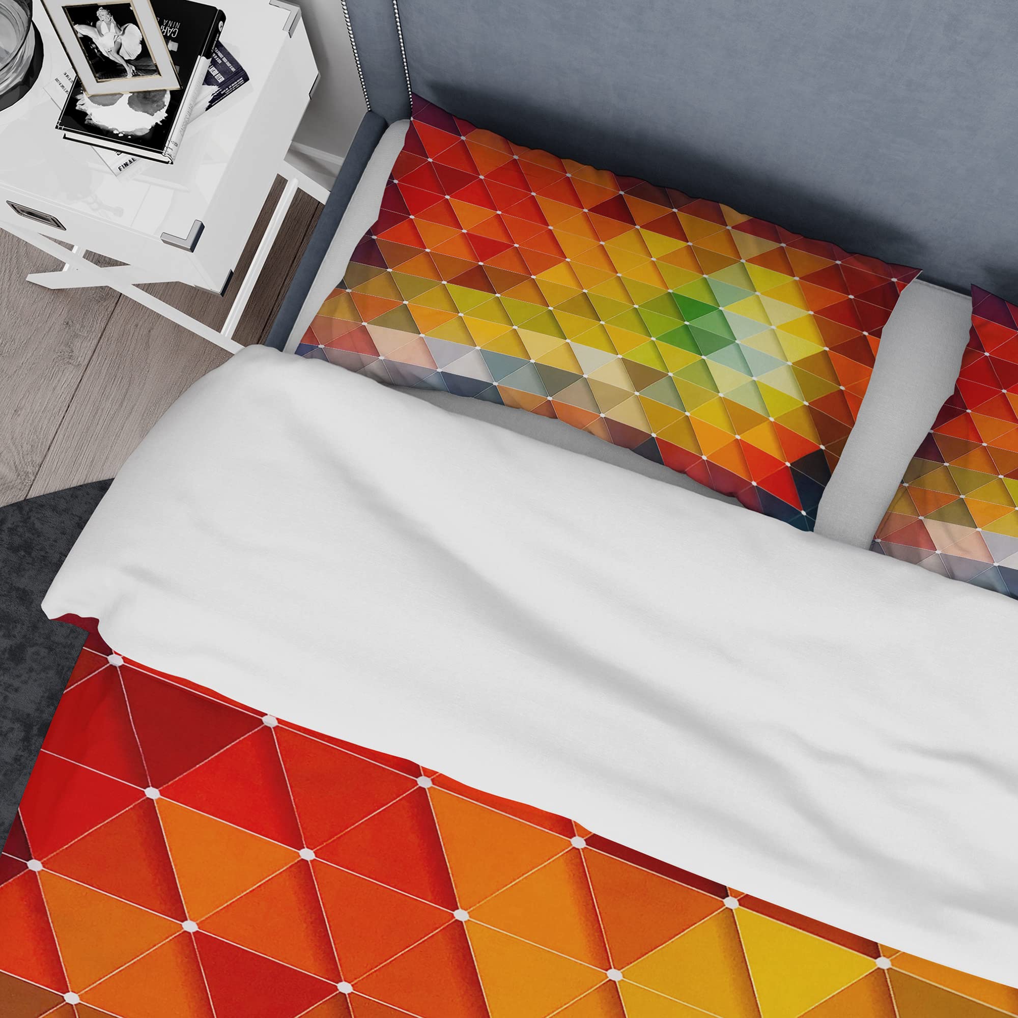 DesignQ Red, Gray & Green Geometric Duvet Cover Set - Twin Size, 3-Piece Modern Bedding for All Seasons | Perfect for Contemporary Bedrooms & Guest Rooms