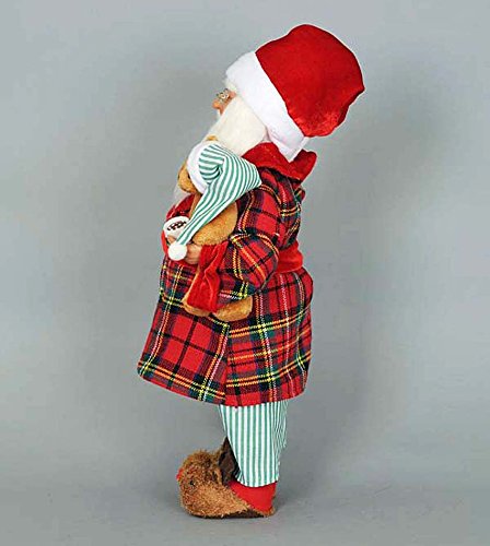 Christmas Decorations - Collectible Santa Figurine with Teddy Bear & Cookies - Holiday Home Decor for Mantel, Tabletop, and Gift Giving