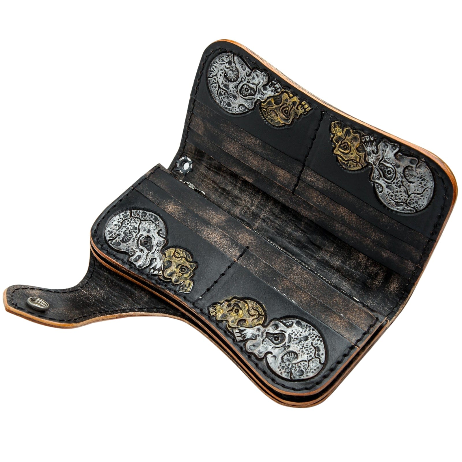 Genuine Leather Biker Wallet with Skull Design - Stylish & Durable Men's Wallet for Motorcycle Riders - Perfect for Everyday Use, Travel & Gift Giving