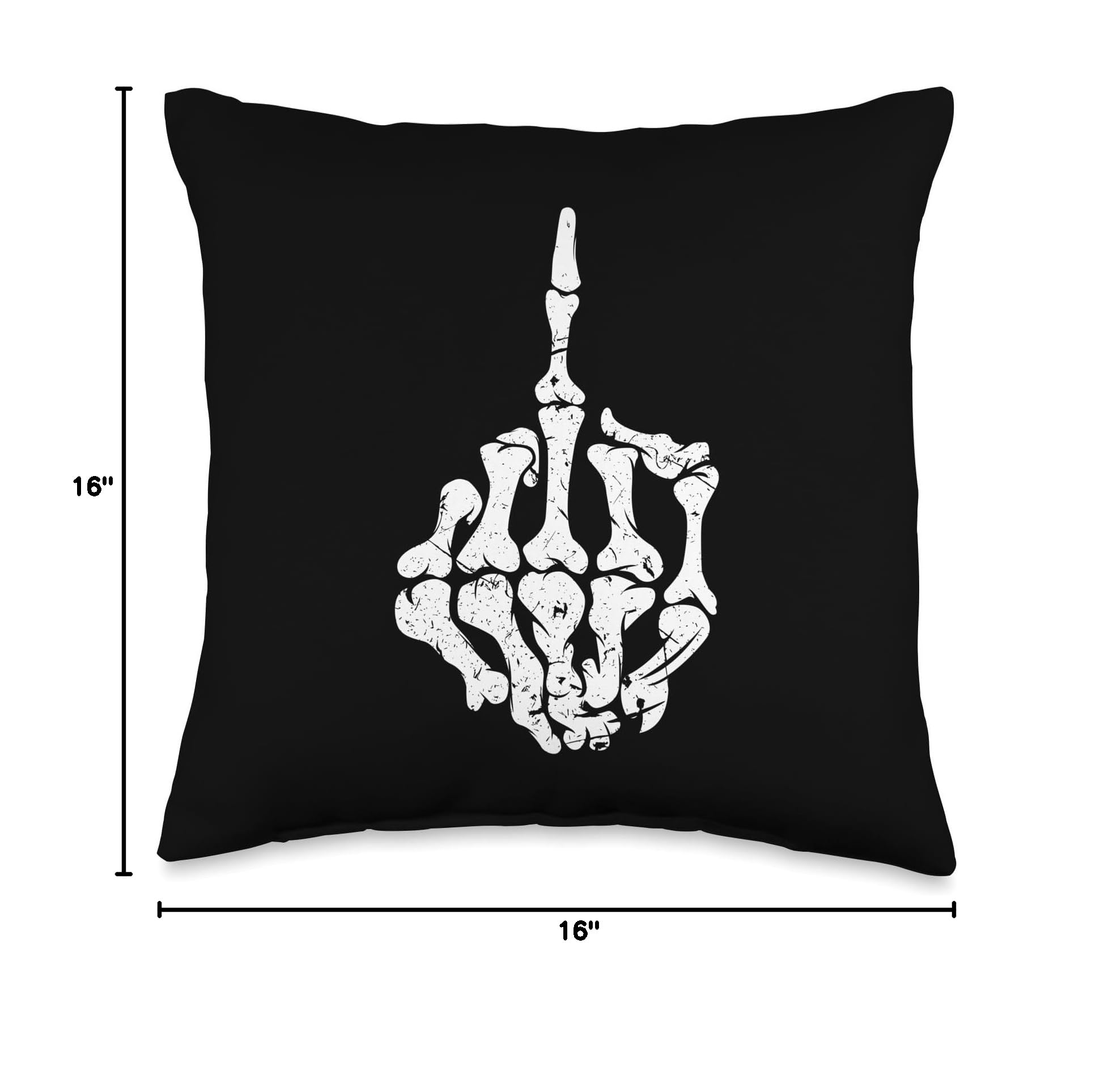 Biker Skull Middle Finger Throw Pillow - Offensive Motorcycle Decor for Living Room, Man Cave & Gag Gifts