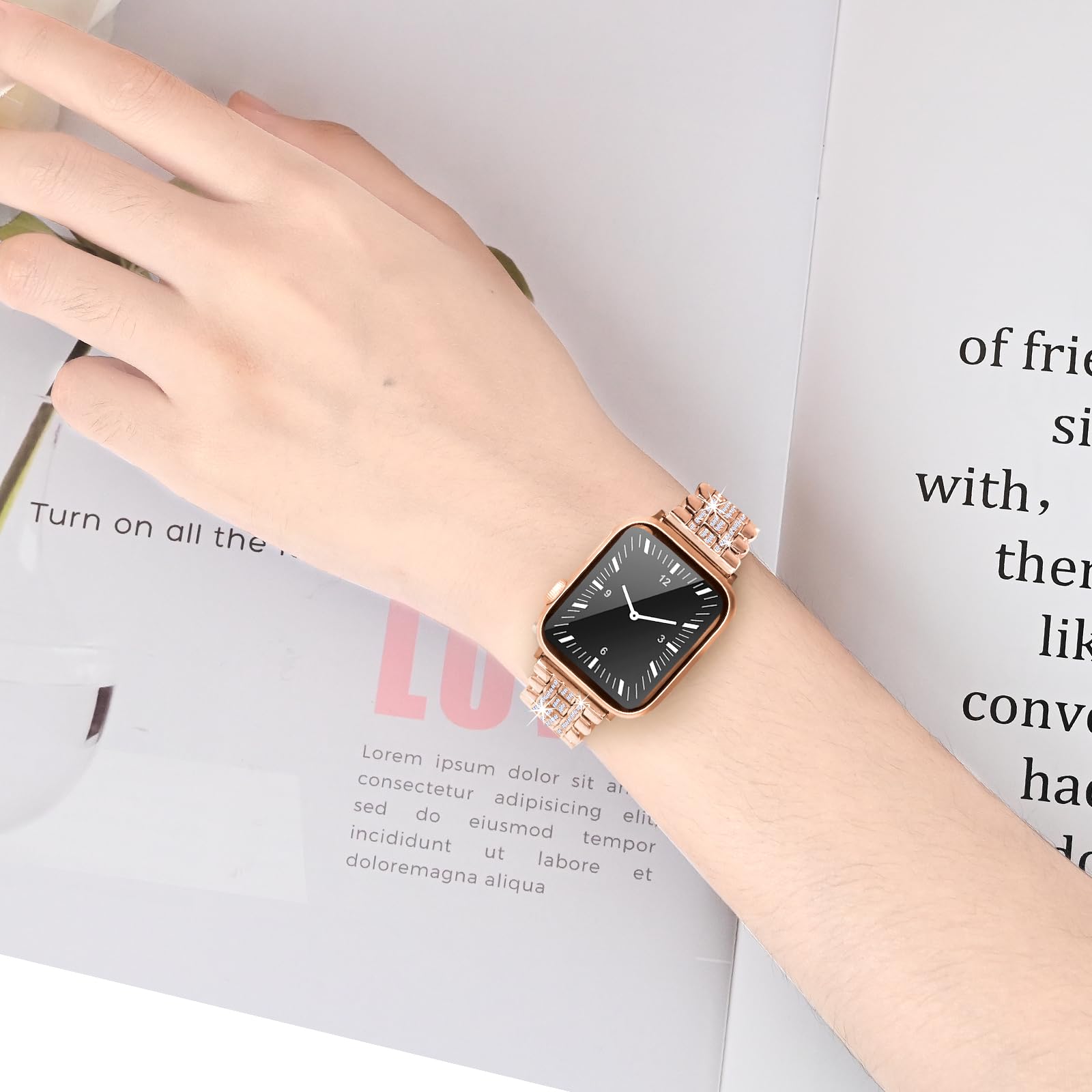 Stainless Steel Apple Watch Band 42mm 41mm 40mm 38mm - Bling Jewelry Bracelet for Apple Watch Series 10 9 8 7 SE 6 5 4 3 - Rose Gold Women's iWatch Accessory - Perfect for Work, Parties & Everyday Wear