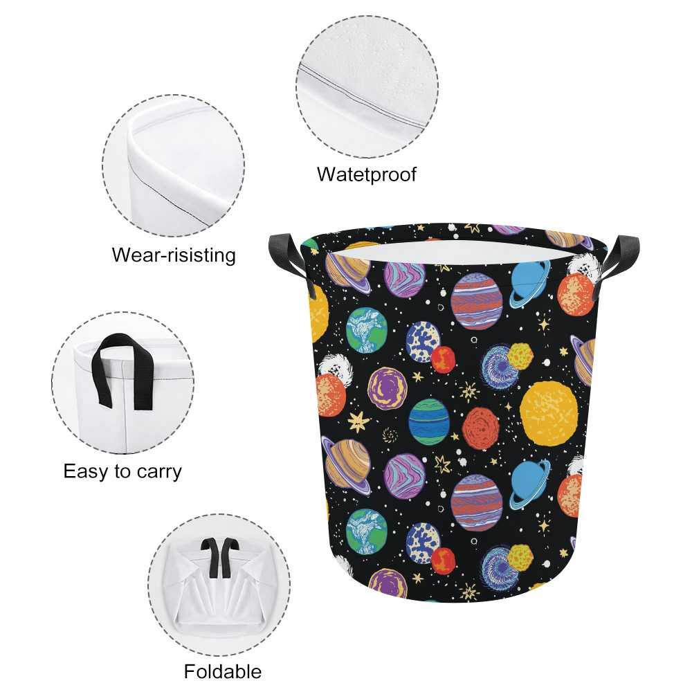 Vantaso Large Collapsible Storage Baskets - Waterproof Laundry Hamper & Organizer Bin for Kids Room, Nursery, Boys & Girls Clothes Toys (Colorful Stars Planets Space Design) - Perfect for Bedroom, Bathroom, Playroom & Closet Organization