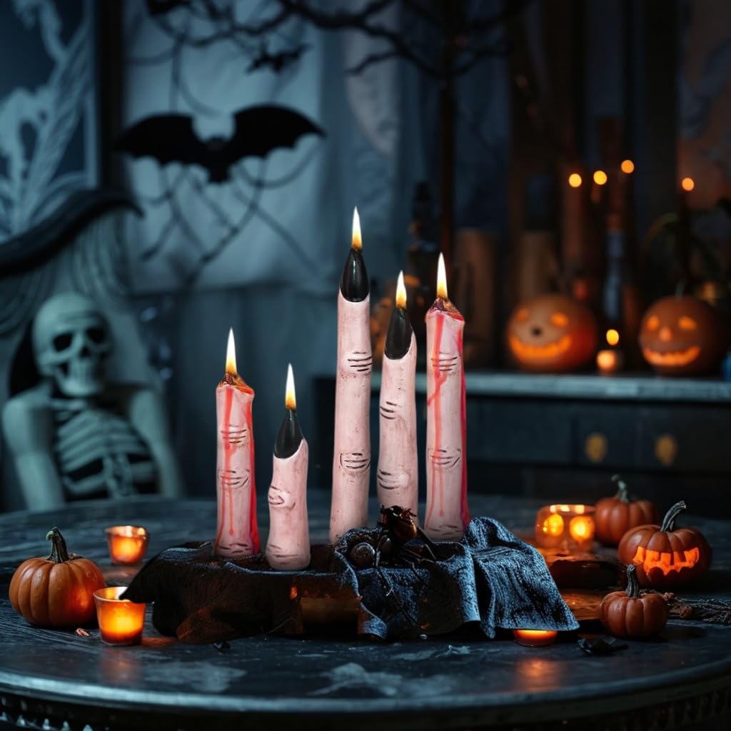 5 PCS Halloween Witch Finger Candles - Gothic Decor for Party & Home