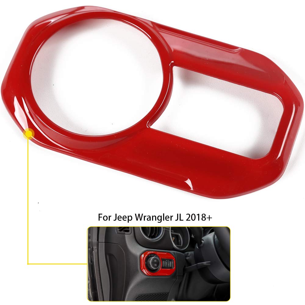 JeCar Red Headlight Switch Button Cover Trim for 2018-2024 Jeep Wrangler JL/JLU & Gladiator JT - Interior Accessories Upgrade for Off-Road & Daily Driving