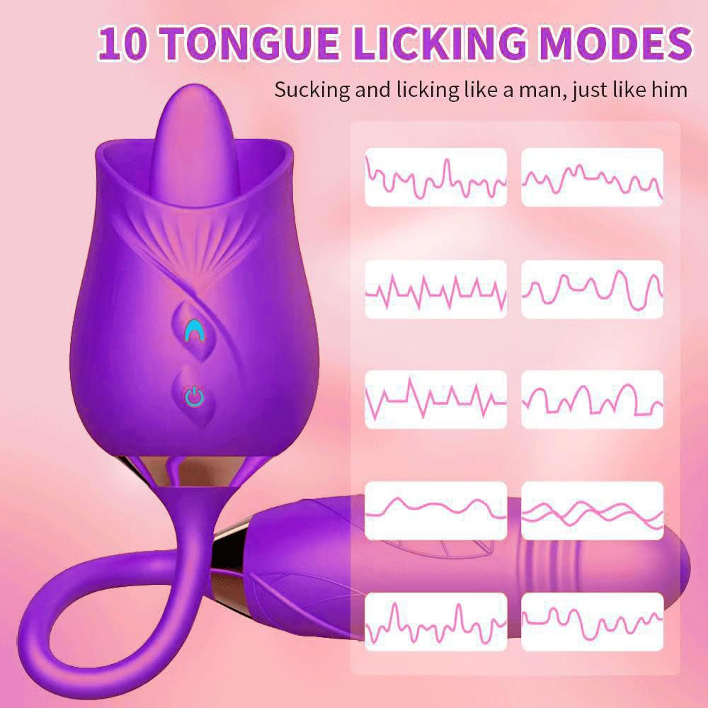 3-in-1 Rose Shape Adult Toy with Tongue Licking, Thrusting & Vibrating Functions - Easy to Use Purple Pleasure Device for Couples & Solo Play (Model BZ890) | Perfect for Romantic Nights, Self-Care & Spicing Up Your Intimate Life