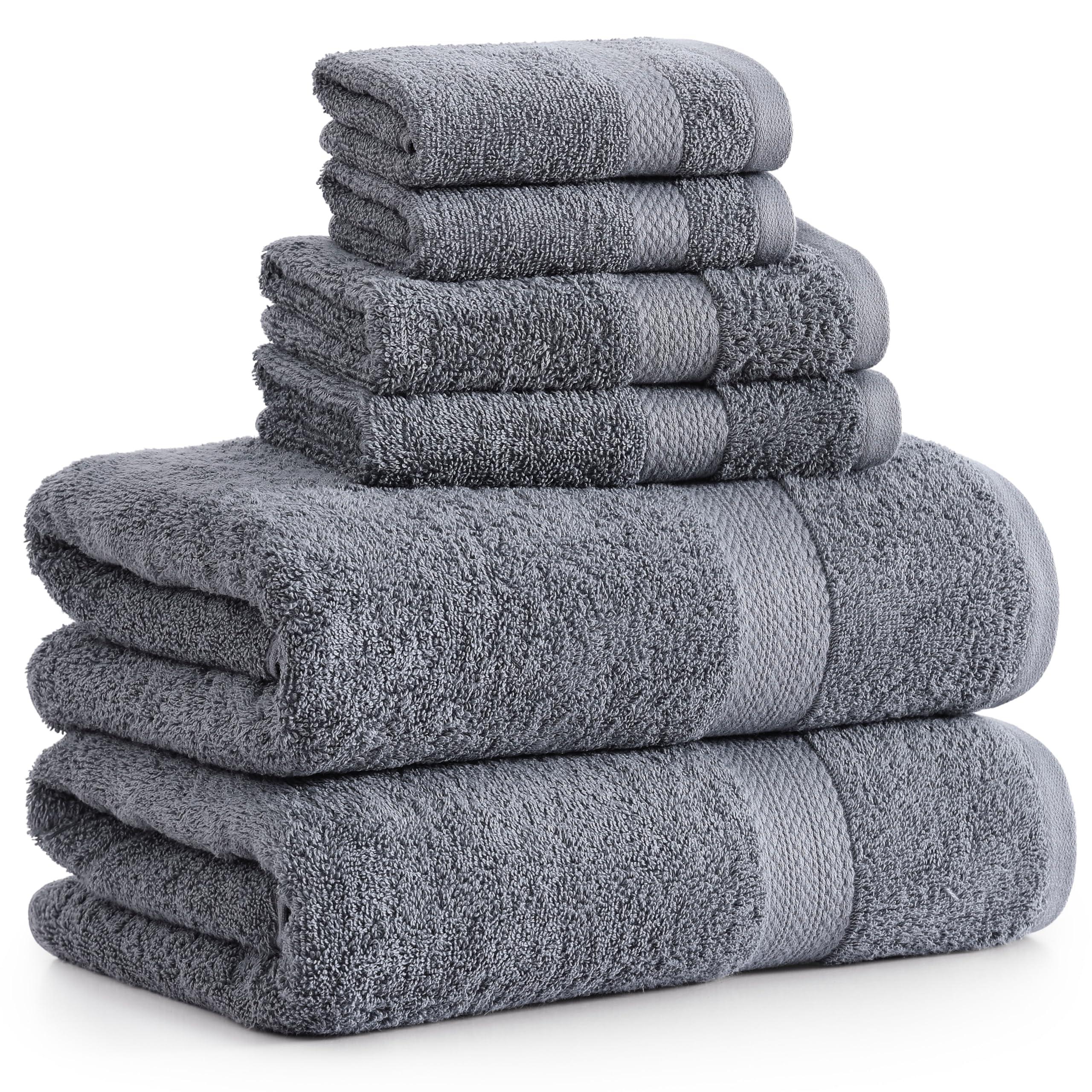 Premium 100% Cotton Bath Towels Set of 6 - Extra Large Hotel Quality Towels (2 Bath, 2 Hand, 2 Washcloths) | Soft & Absorbent for Spa, Gym & Luxury Bathroom | Cool Grey