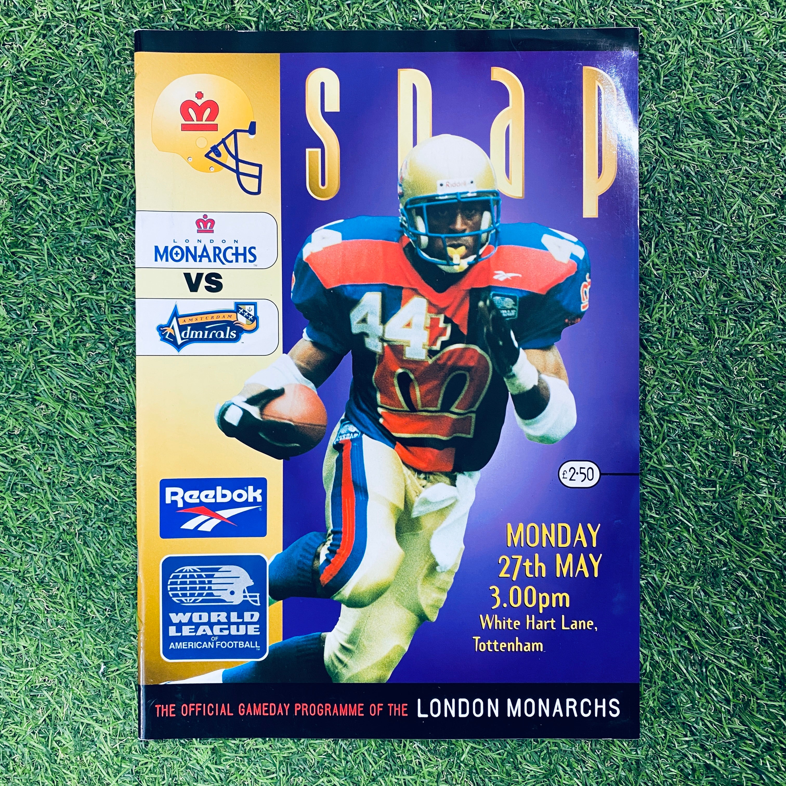 Official 1996 London Monarchs vs Amsterdam Admirals Gameday Programme - May 27 Football Collectible | Vintage NFL Europe Memorabilia for Sports Fans & Collectors | Perfect for Display, Gifts, and Sports History Enthusiasts