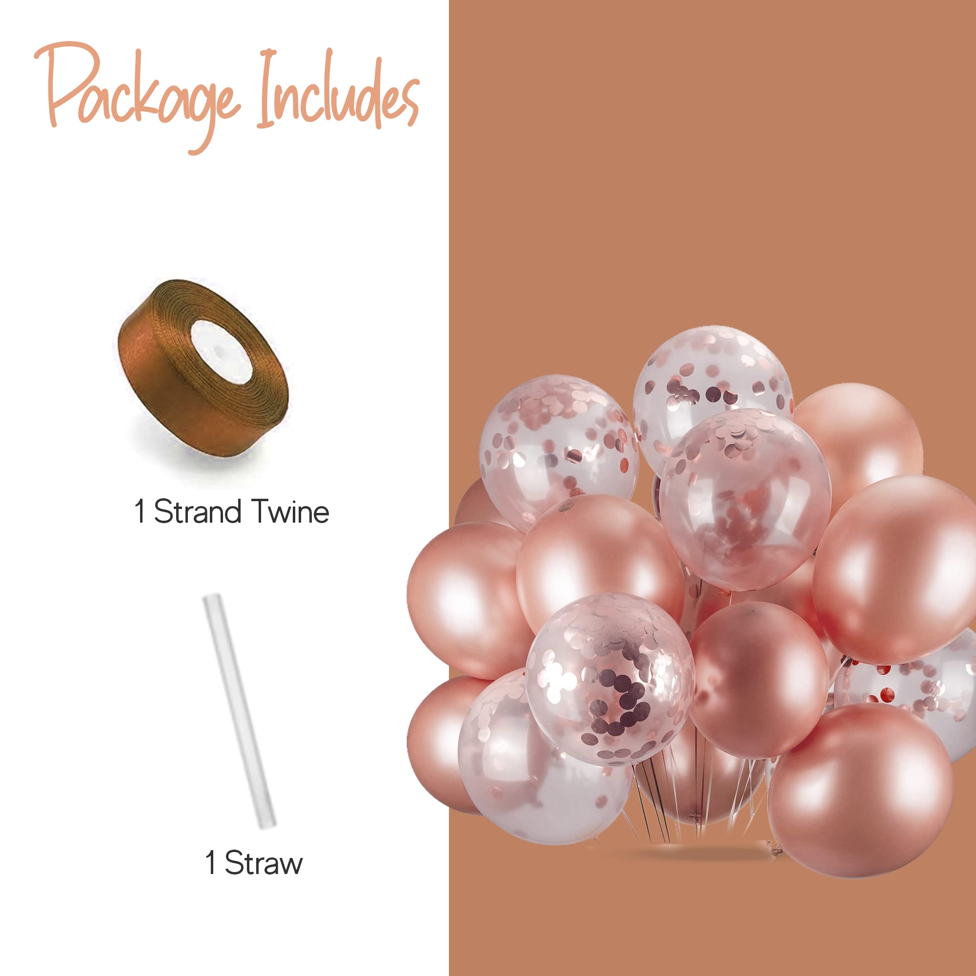 Rose Gold Happy Birthday Balloons & Confetti Decorations Set - 28Pcs Elegant Birthday Party Supplies for Women & Girls - Perfect for Birthday Celebrations, Baby Showers & Bridal Showers