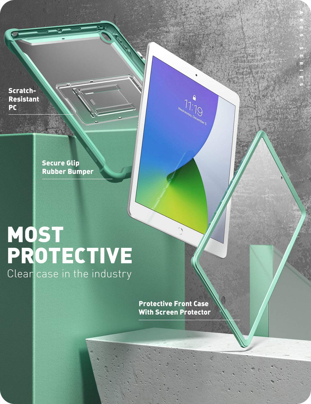 i-Blason Ares Protective Case for iPad 9th/8th/7th Gen (10.2-inch 2021/2020/2019) - Shockproof Full-Body Cover with Built-in Screen Protector, Kickstand & Apple Pencil Holder - Perfect for Work, Travel & School (Green)