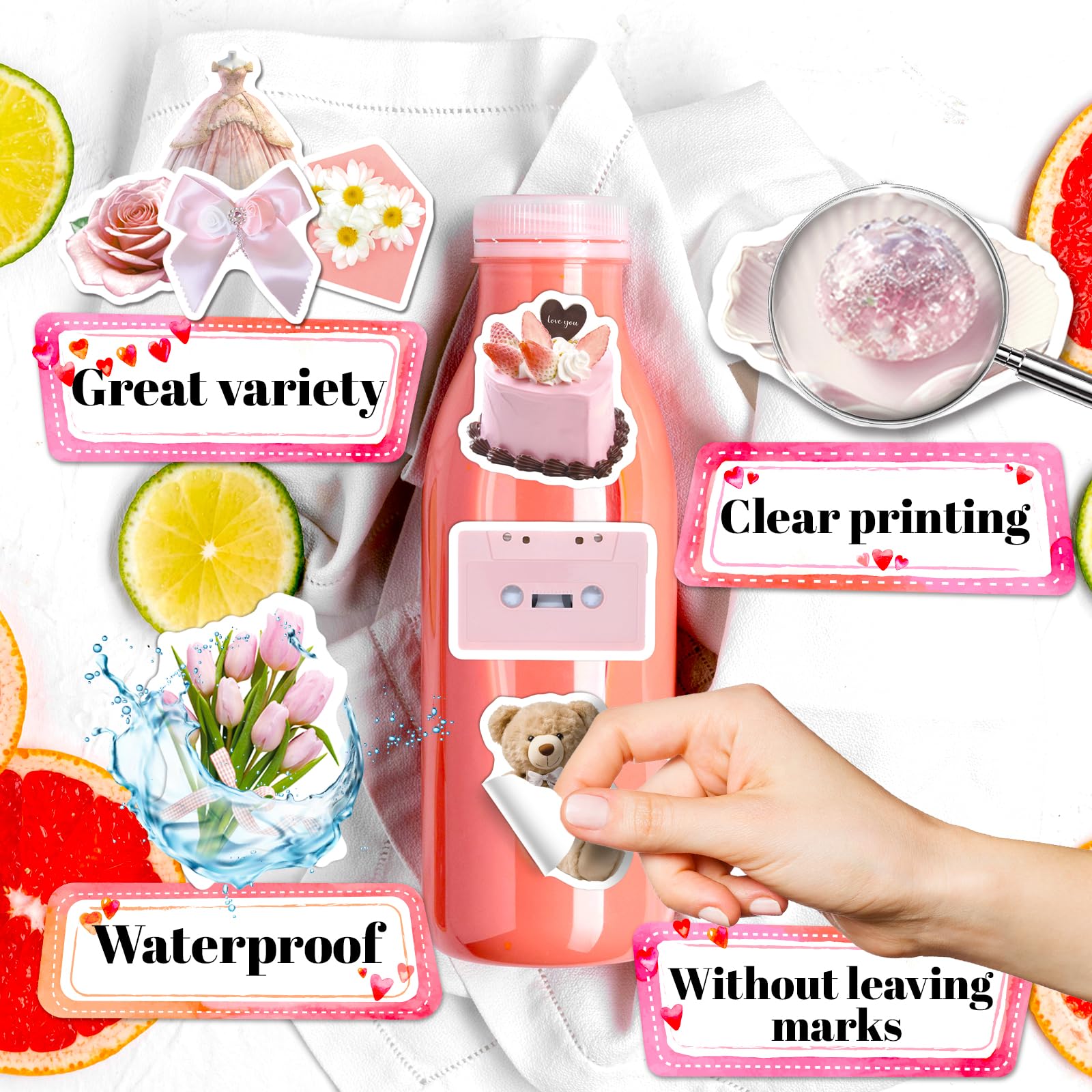 200 PCS Coquette Stickers - Aesthetic Pink Vinyl Decals for Girls & Women | Cute Girly Stickers for Water Bottles, Laptops, Scrapbooks, Journals & DIY Crafts | Perfect for School, Office & Home Decor