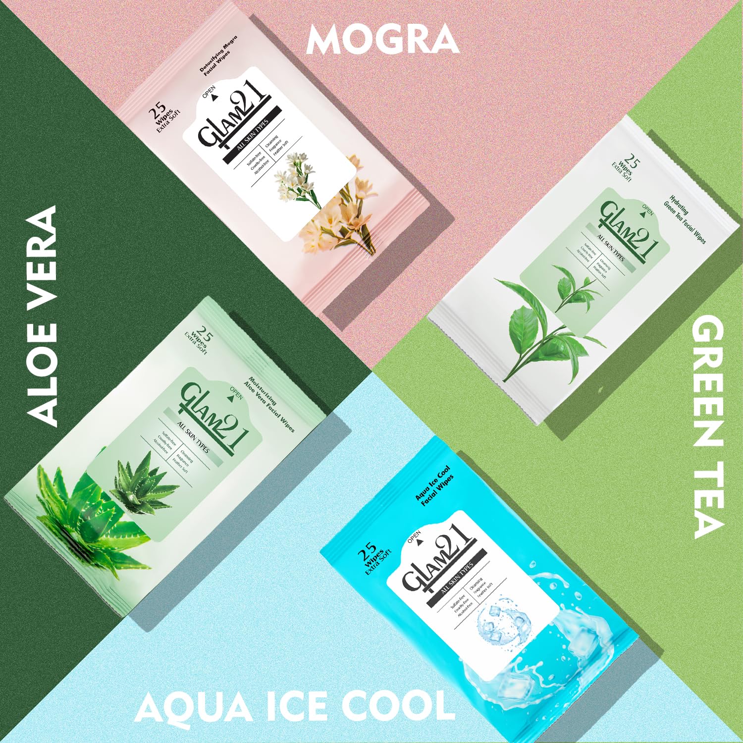 Glam21 Facial Wipes - Super Soft & Moisturizing Green Tea Cleansing Wipes for Makeup Removal & Skin Refreshment | Pack of 25 | Perfect for Travel, Gym & Daily Skincare Routine