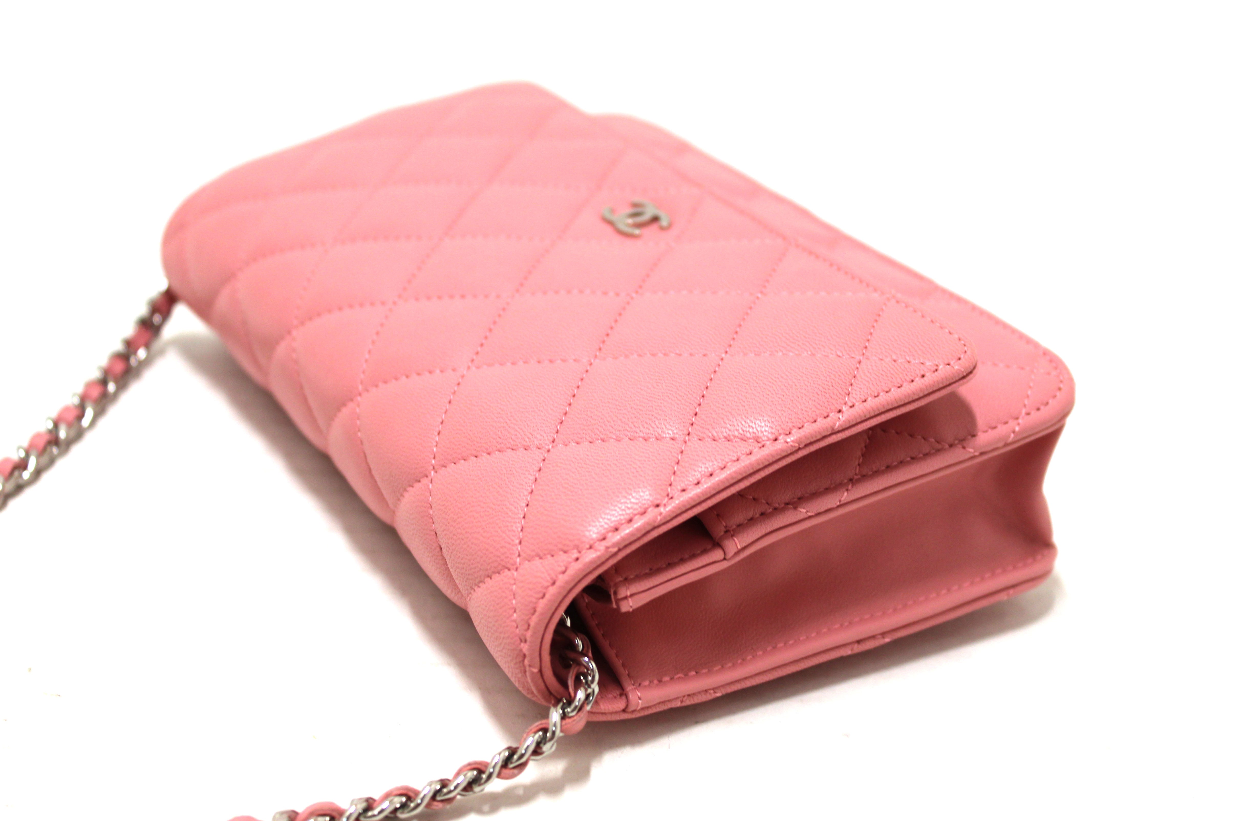 Authentic Chanel Pink Quilted Lambskin Leather Wallet On Chain WOC Crossbody Bag - Luxury Designer Purse for Women, Perfect for Evening Events & Daily Use