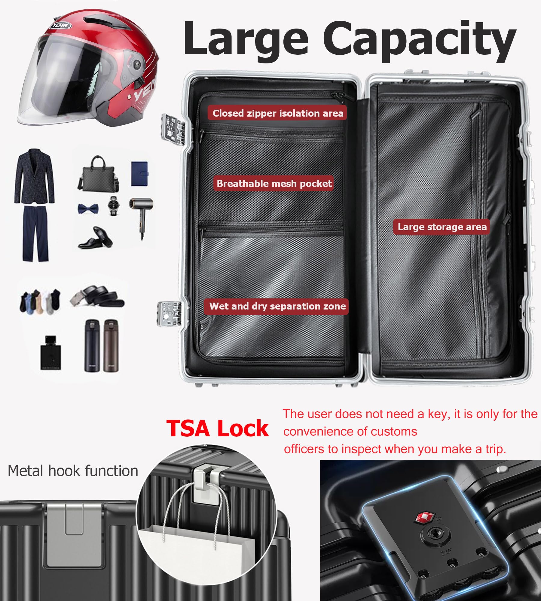 Feilario 30 Inch Aluminum Frame Hardside Spinner Luggage - Zipperless Large Checked Suitcase with Cup Holder & Phone Holder - Perfect for Business Travel, Vacation & International Trips