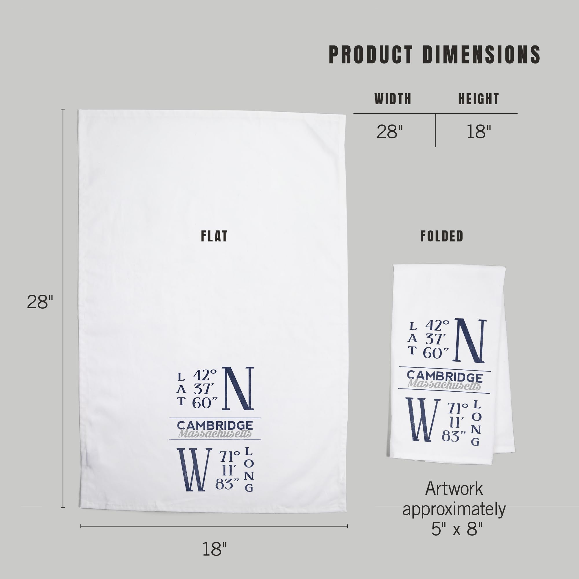 Lantern Press Cambridge Massachusetts Latitude & Longitude Blue Cotton Tea Towel - 100% Cotton Decorative Hand Towel for Kitchen, Home Decor & Gifts - Perfect for Drying Dishes, Wall Art & Housewarming