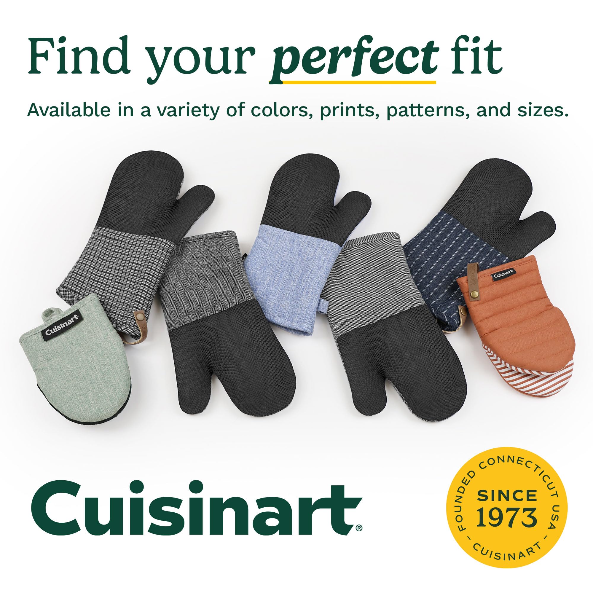 Cuisinart Heat-Resistant Oven Mitts - Non-Slip Neoprene Palm & Long Cotton Cuff for Cooking, Baking, Grilling - Durable Kitchen Gloves for BBQ, Baking Bread, Roasting Turkey (Chambray Blue) - Perfect for Holiday Cooking & Outdoor Grilling