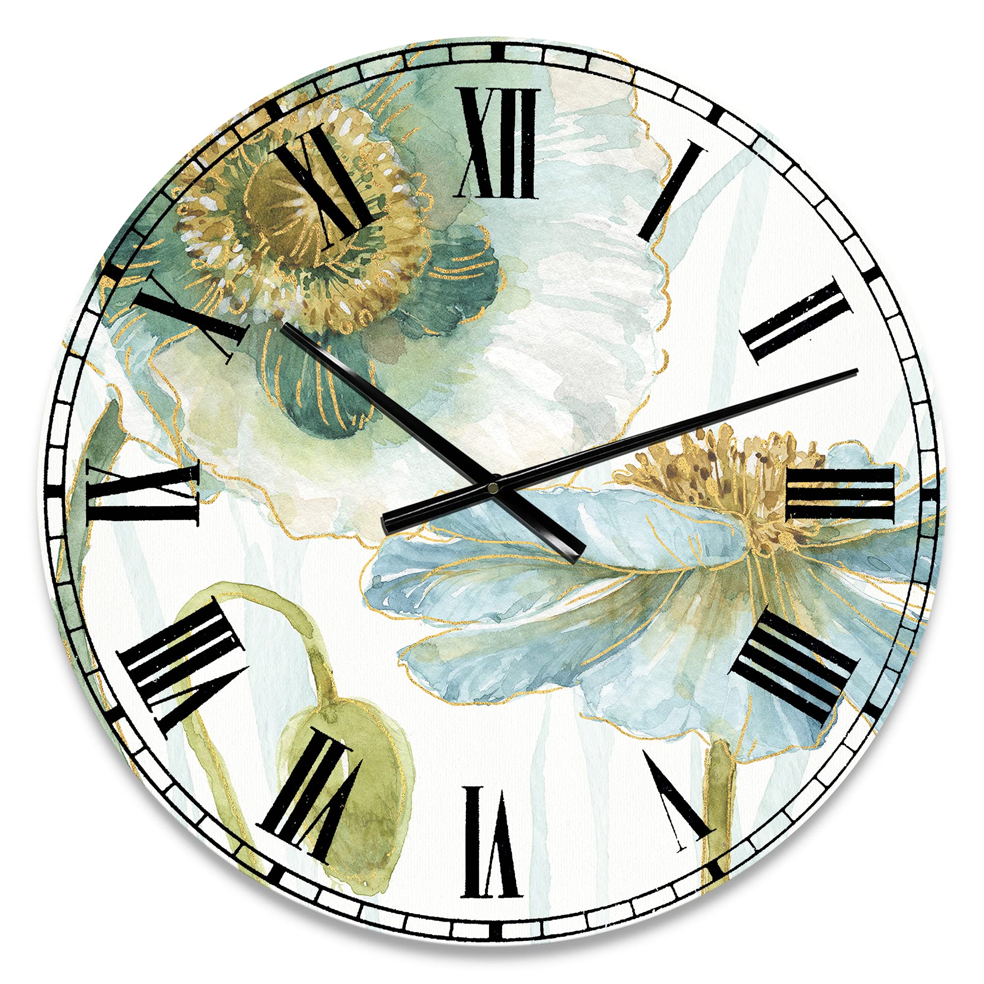 DesignQ Traditional Wall Clock 'My Greenhouse Cottage Flowers II' - Large Decorative Wall Clock for Living Room, Bedroom, Office - Vintage Floral Home Decor for Farmhouse, Cottage & Rustic Interiors