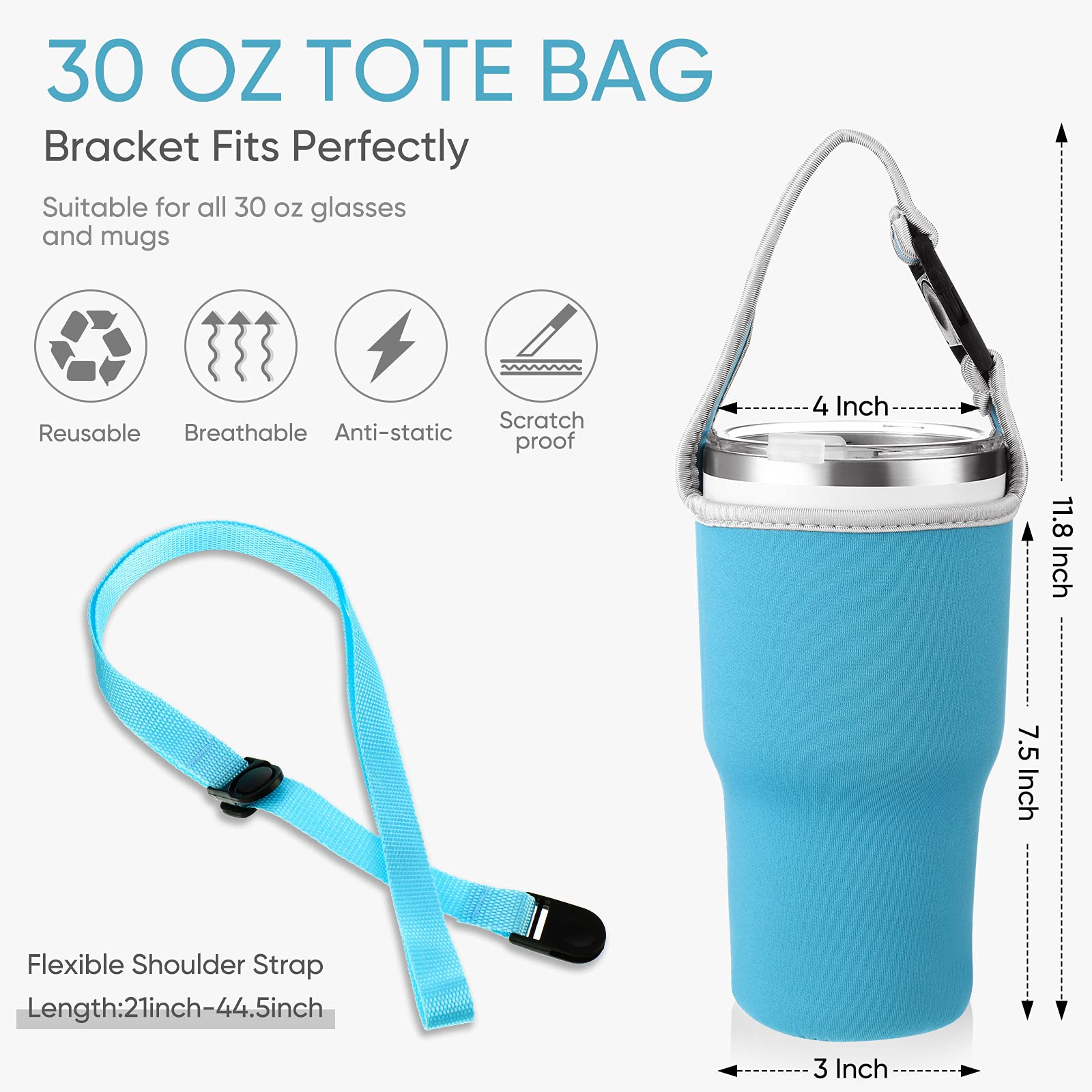 30oz Insulated Tumbler Carrier with Adjustable Shoulder Strap - Reusable Neoprene Cup Holder Pouch for Hot & Cold Drinks - Perfect for Travel, Gym, Hiking and Outdoor Activities