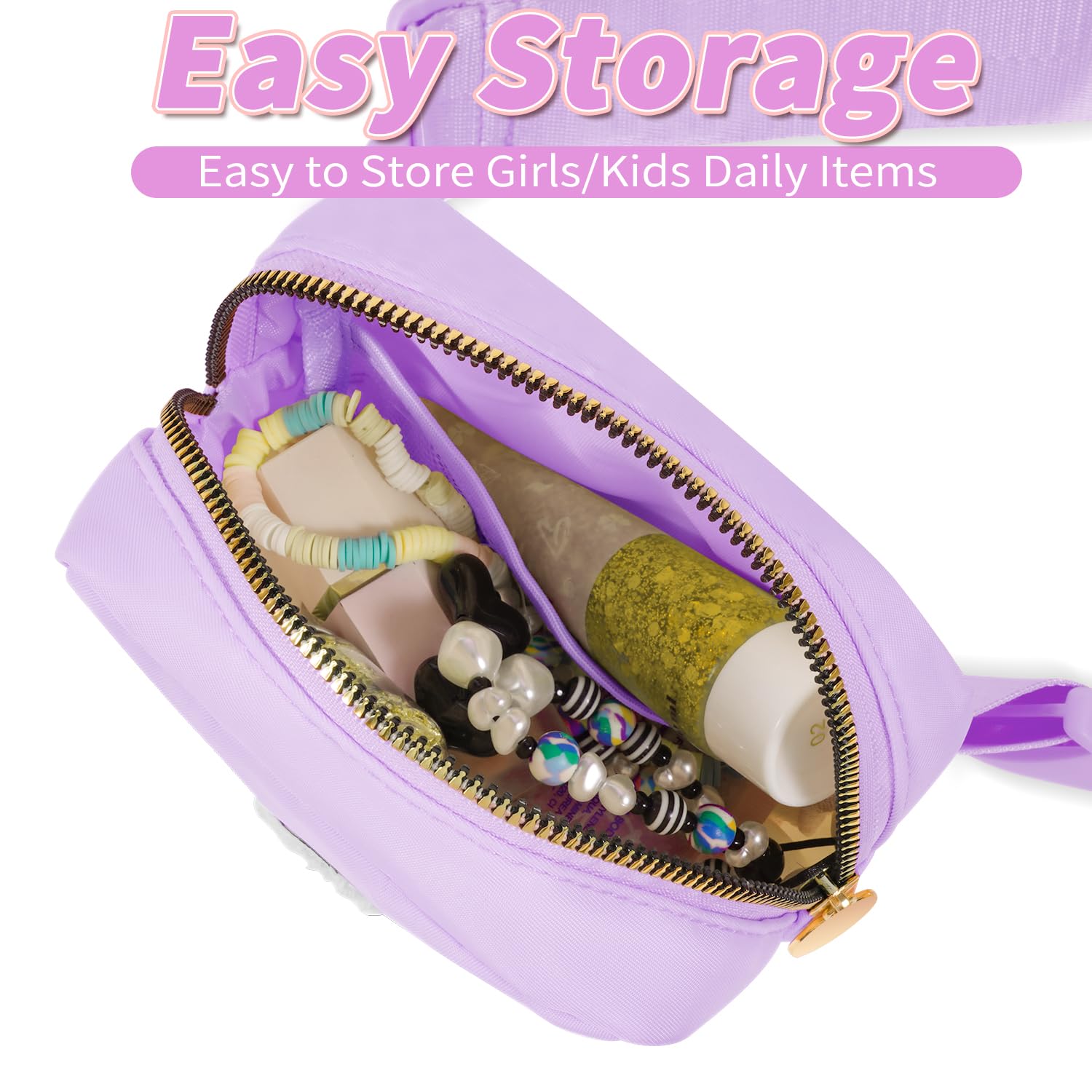 Mini Belt Bag Fanny Pack - Small Crossbody Bag with Initials, Cute Birthday Gift for Teenager Girls, Trendy Accessory for Teens (Lavender) - Perfect for School, Travel, Concerts & Everyday Use