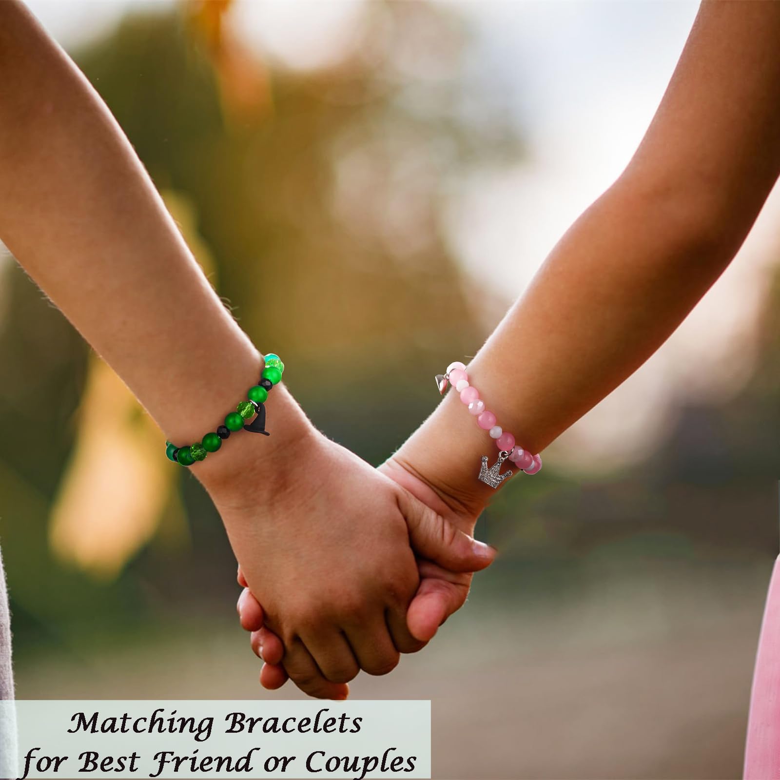 Korotho Elphaba Galinda Friendship Matching Bracelets - Natural Stone Hat-Crown Best Friend BFF Jewelry Set for Christmas, Valentine's Day Gifts | Movie Merch for Fans, Friends Party Decorations | Perfect for Couples, BFFs and Special Occasions