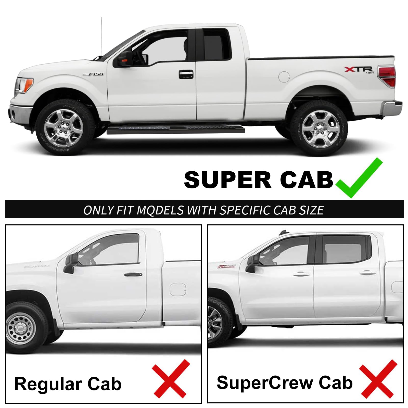 6 Inch Running Boards for 1999-2016 Ford F250 F350 F450 F550 Super Duty Super Cab | Heavy Duty Nerf Bars Side Steps & Rock Sliders | Carbon Steel Construction | Off-Road & Daily Driving Protection