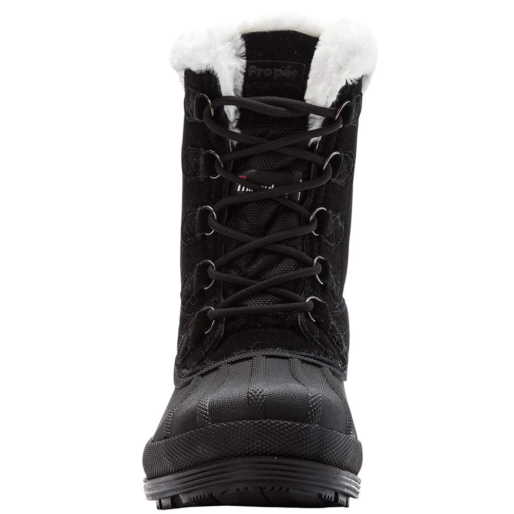 Propet Women's Lumi Tall Lace Duck Casual Boots - Waterproof Mid Calf Winter Boots for Women, Black | Comfortable Slip-Resistant Shoes for Walking, Hiking & Outdoor Activities
