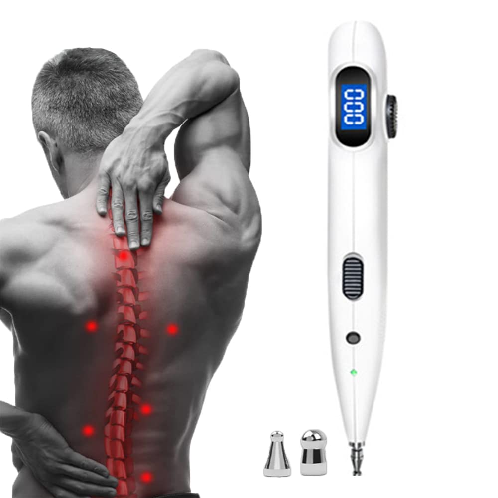 Rechargeable Electronic Acupuncture Pen - Pain Relief Massager with 2 Interchangeable Heads, 3 Modes & 9 Intensity Levels for Muscle Relaxation - Perfect for Home, Office & Travel Use