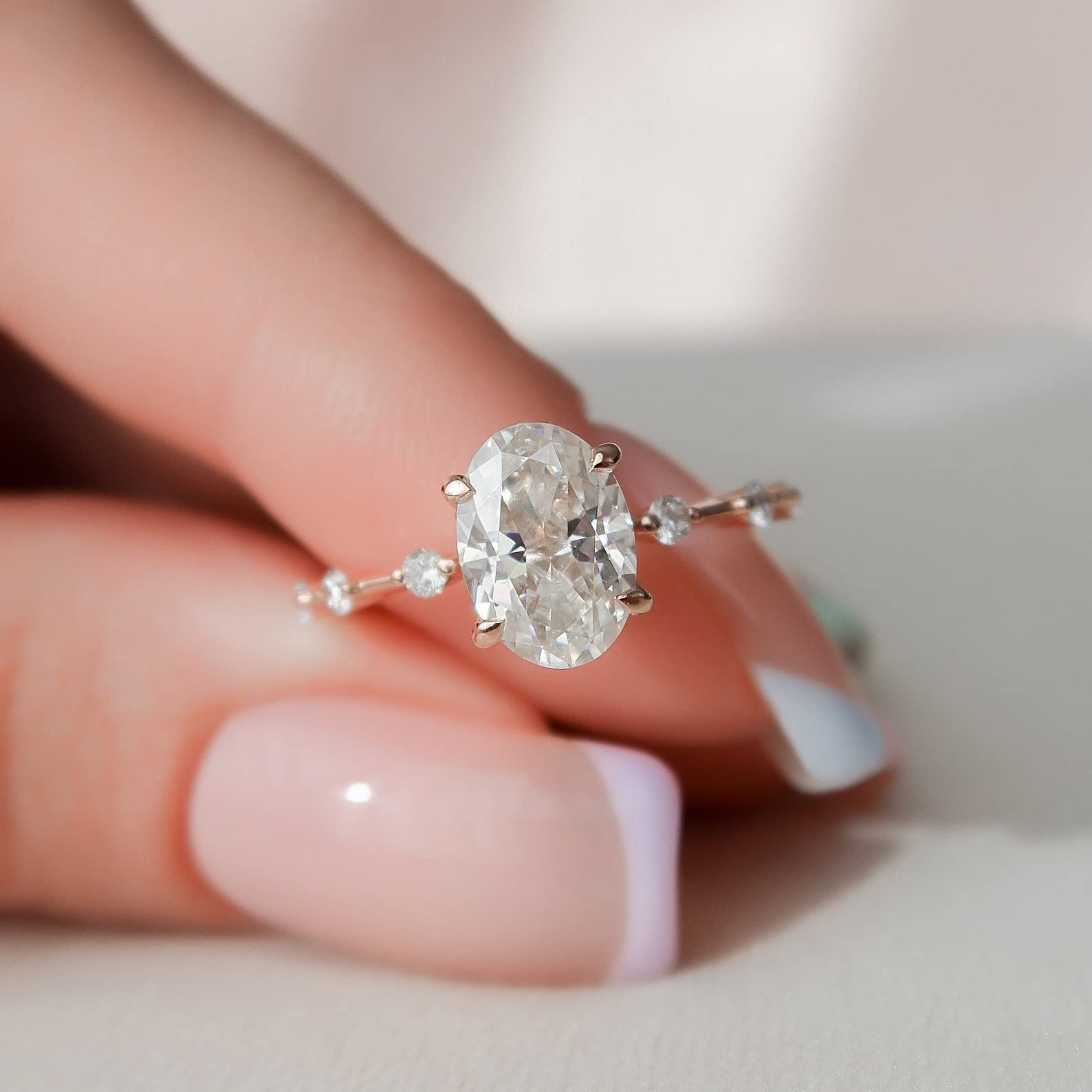 1.5 CT Oval Cut Moissanite Engagement Ring for Women - 18K Gold Plated Sterling Silver with Side Stones - Dainty Wedding, Anniversary, or Promise Ring - Perfect for Proposals, Bridal Jewelry & Special Occasions