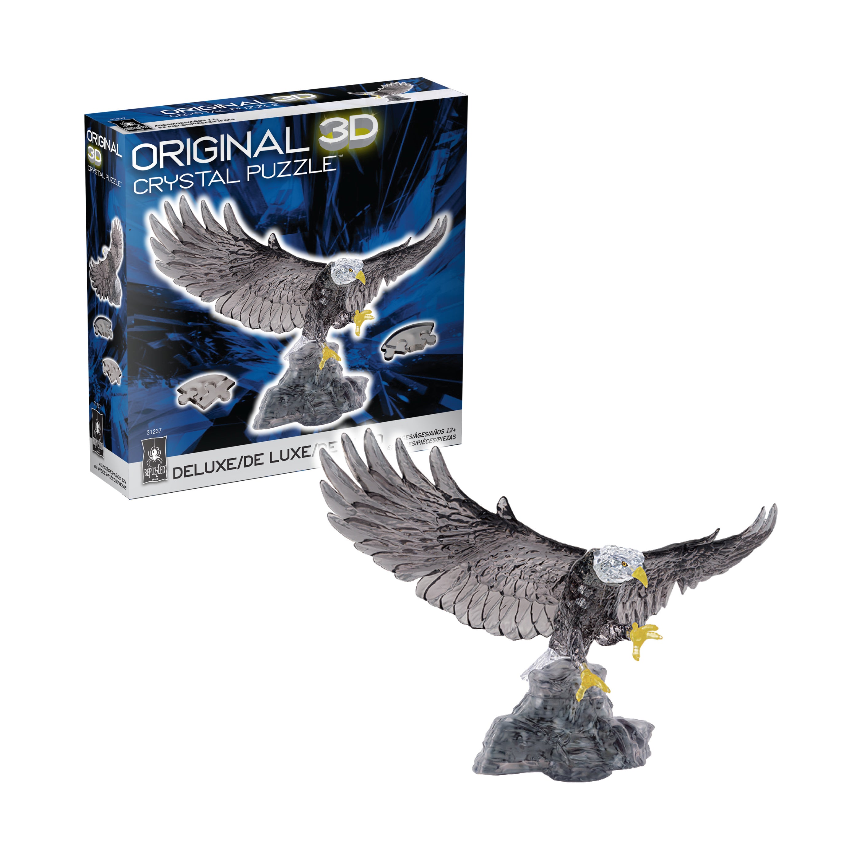 BePuzzled Majestic Eagle 3D Crystal Puzzle - 62 Piece Brain Teaser for Adults & Teens - Perfect for Home Decor, Gift Giving & STEM Learning Activities
