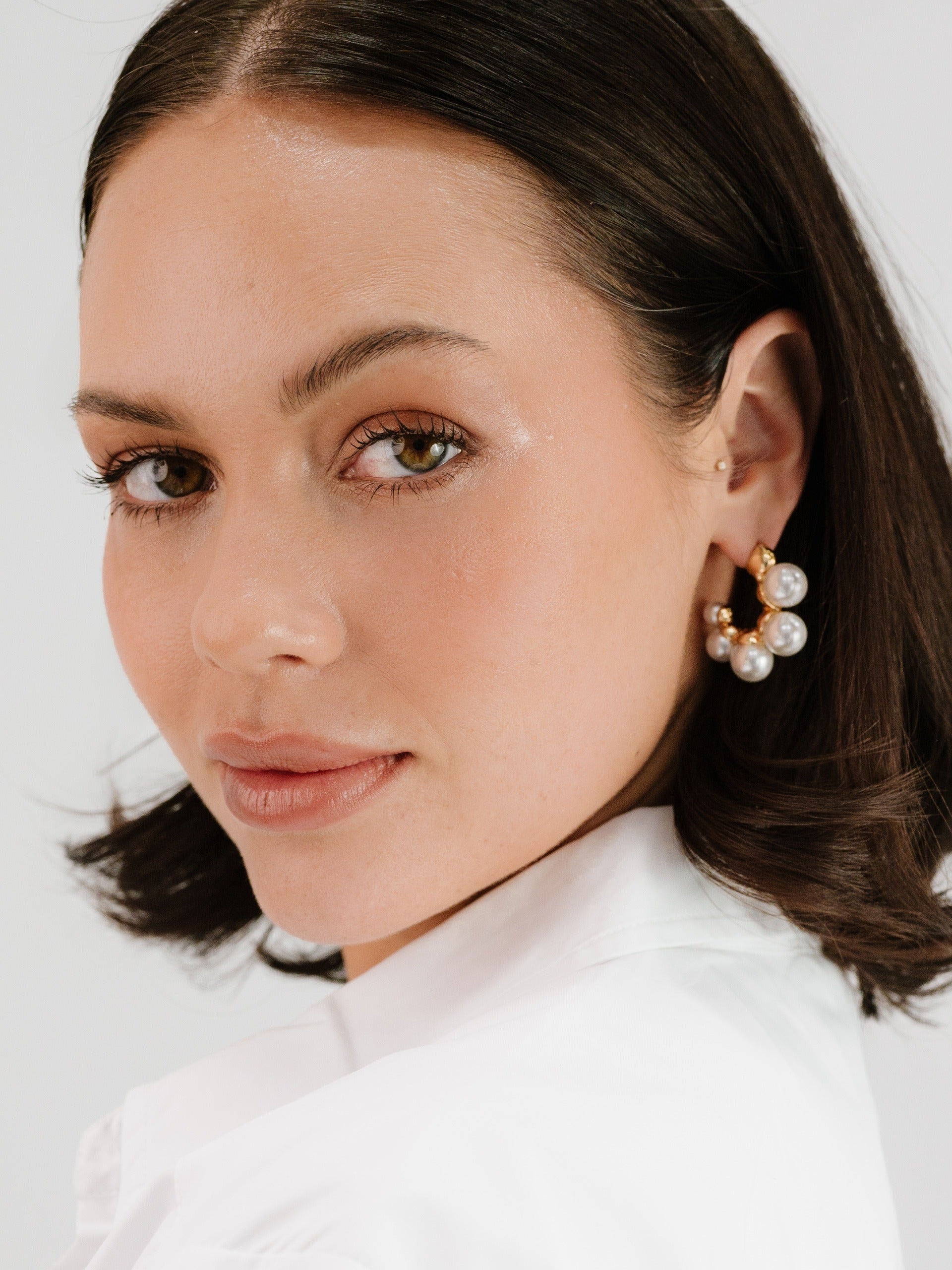 Five Pearls Hoop Earrings - Elegant Dangle Earrings for Women, 925 Sterling Silver Pearl Jewelry | Perfect for Weddings, Parties & Everyday Wear