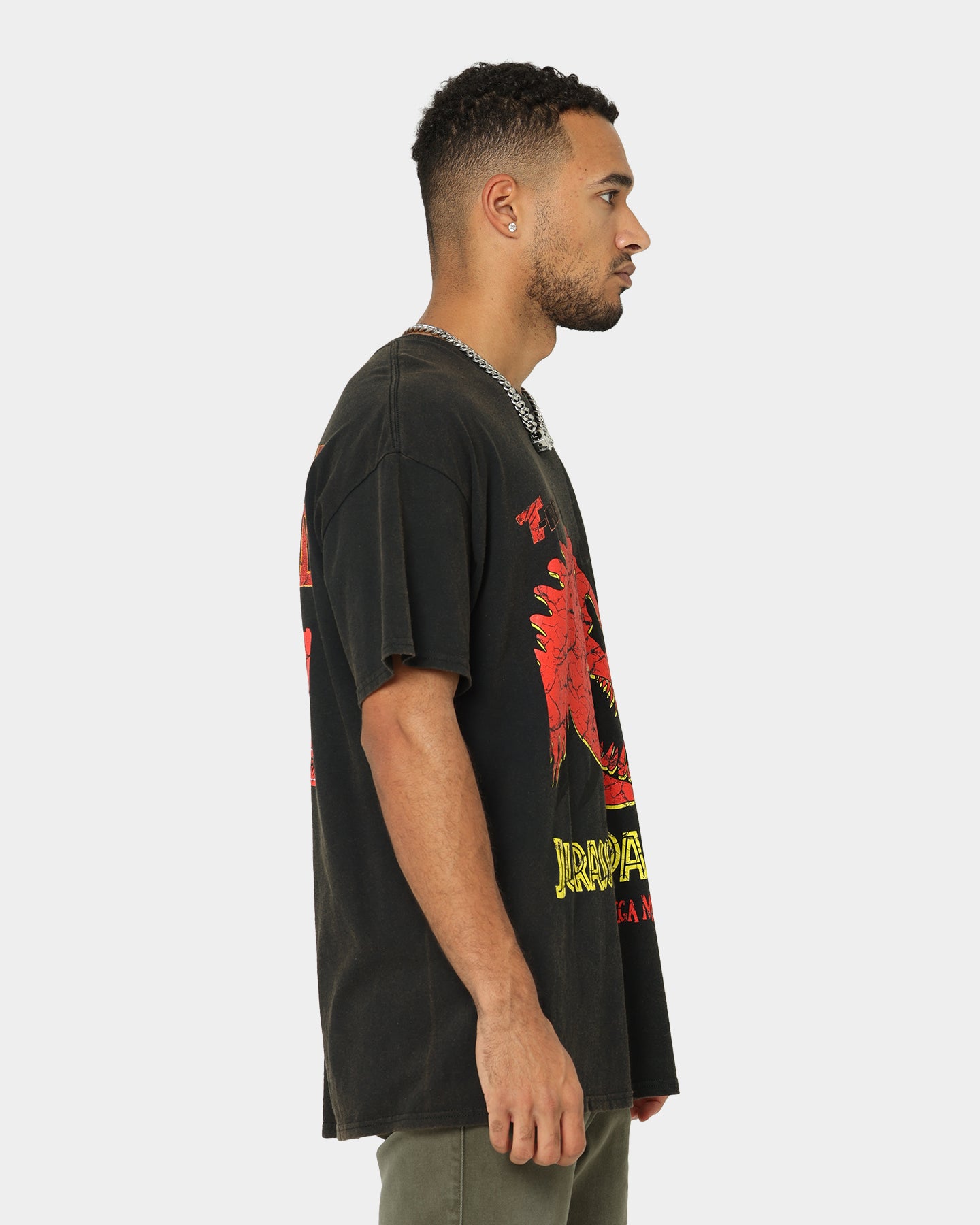 Vintage Jurassic Park Mega Mayhem Graphic T-Shirt - Black Distressed Wash - Retro Movie Tee for Men & Women - Perfect for Casual Wear, Cosplay & Dinosaur Theme Parties