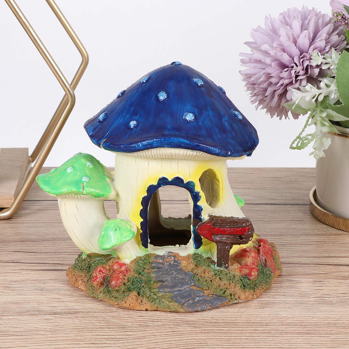 POPETPOP Resin Mushroom Hideout House - Aquarium Decor for Small Fish, Shrimp & Betta | Cute Underwater Cave Shelter for Fish Tank Landscape | Perfect for Tropical, Freshwater & Nano Tanks