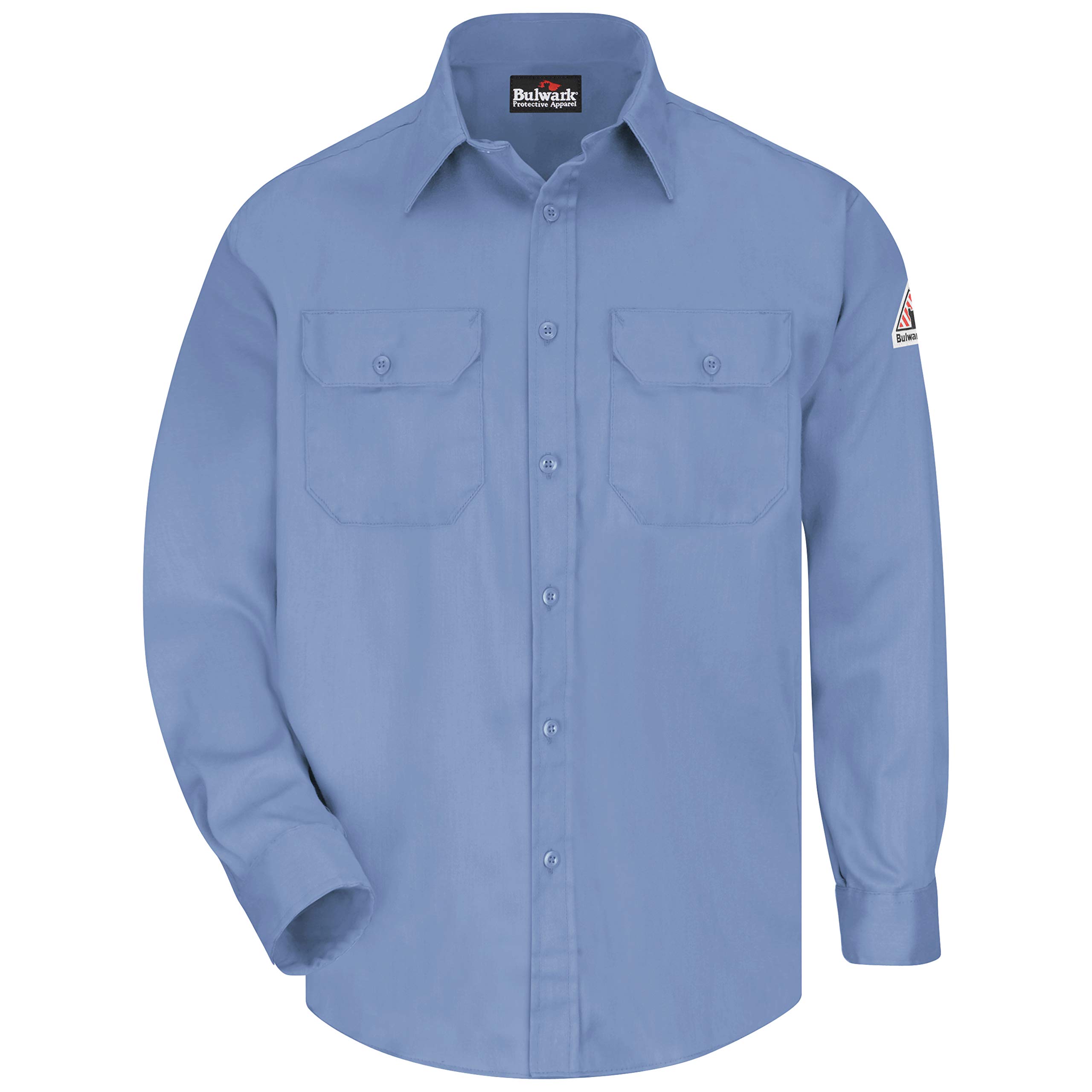 Bulwark Flame Resistant 6 oz Cotton/Nylon Excel FR ComforTouch Work Shirt - Light Blue, 2X-Large - Straight Back Yoke & Topstitched Cuff - OSHA Compliant Safety Wear for Construction, Oil & Gas, Electrical Work