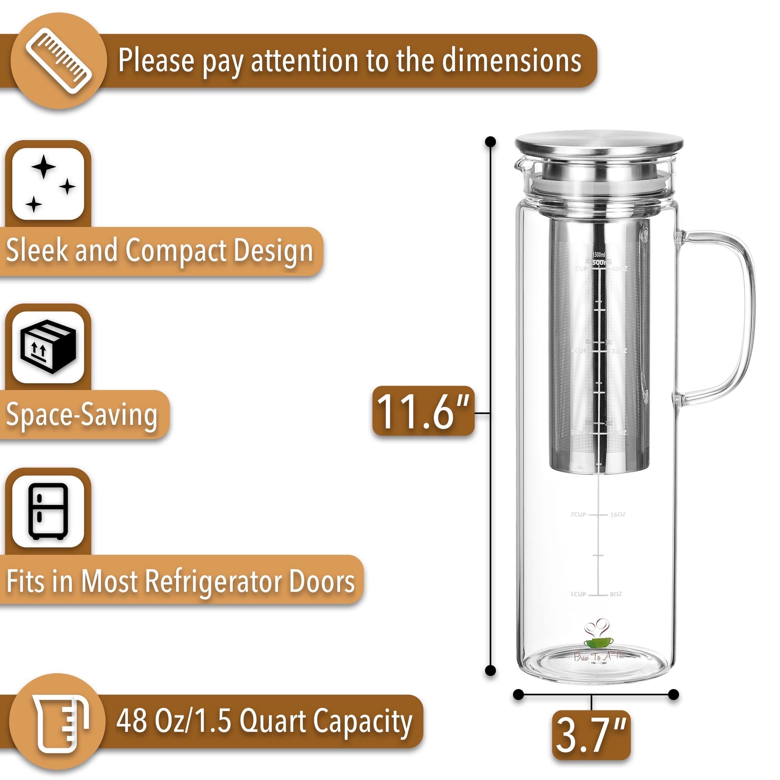 BTaT Cold Brew Coffee Maker 1.5 Quart - Iced Coffee & Tea Pitcher for Home & Office