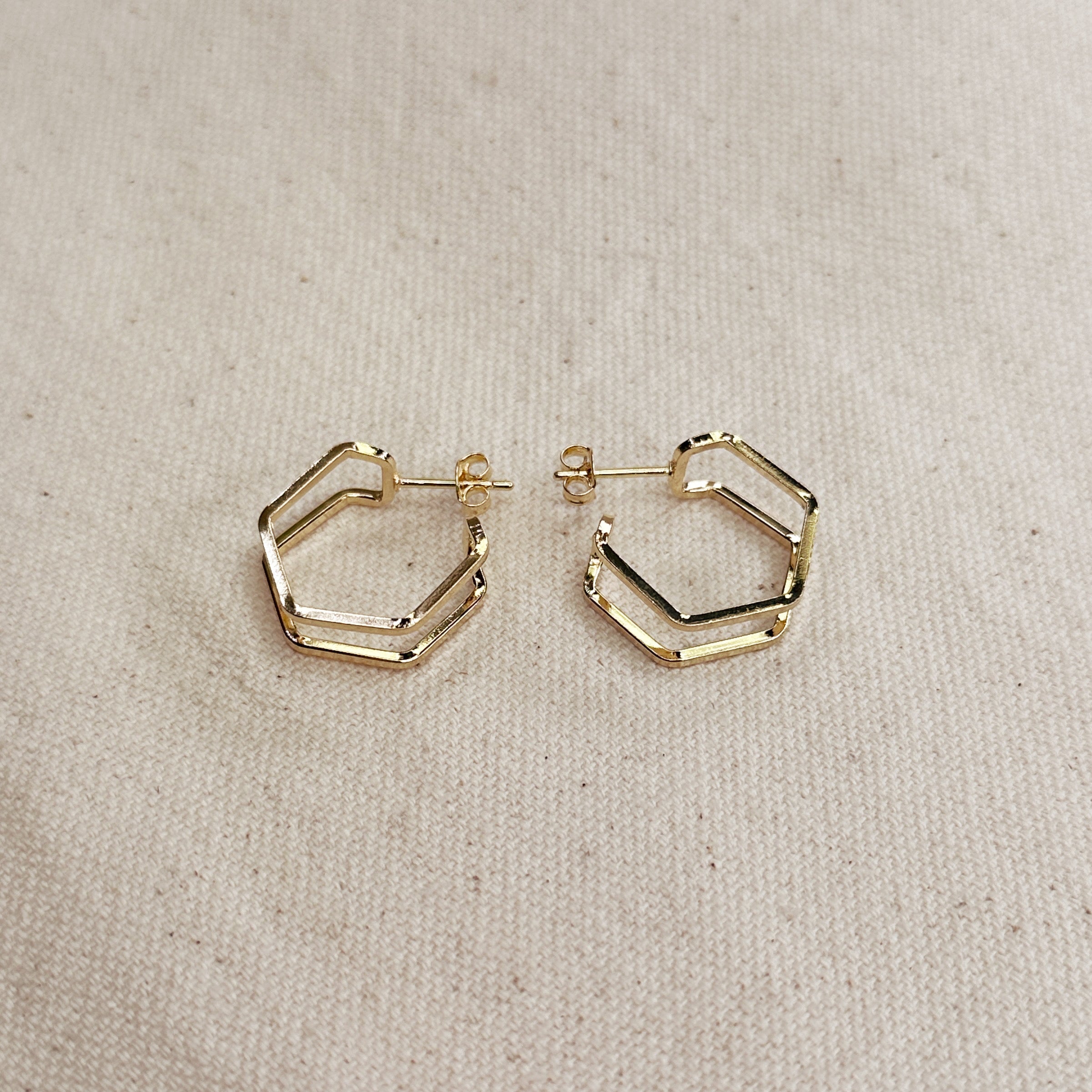 18K Gold Filled Geometric C Hoop Earrings for Women - Double Wire Design, Hypoallergenic Dangle Earrings for Everyday Wear, Gift Giving & Special Occasions