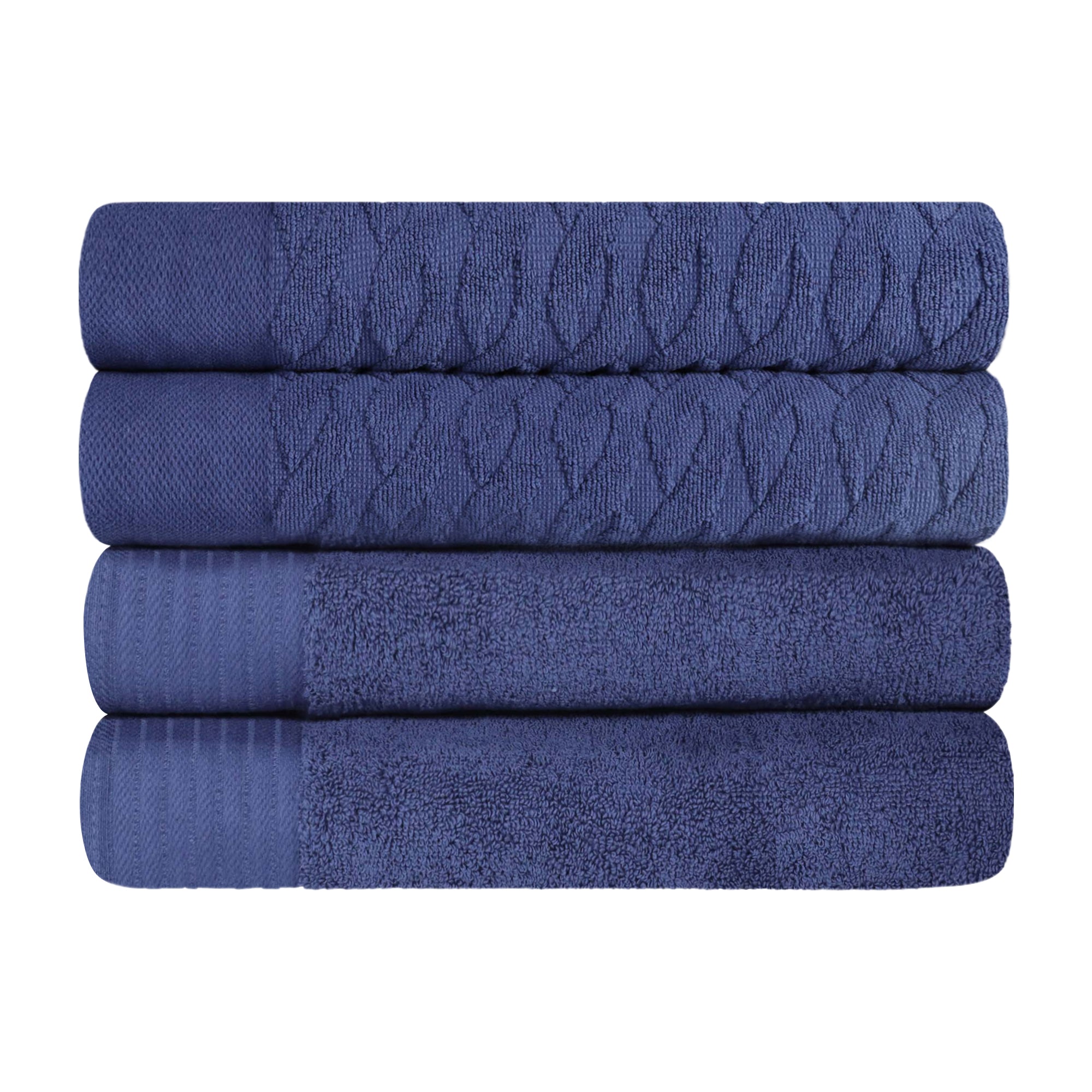 Premium Turkish Cotton Jacquard Herringbone & Solid 4-Piece Bath Towel Set - Ultra Soft & Absorbent Luxury Towels for Spa, Bathroom & Guest Use