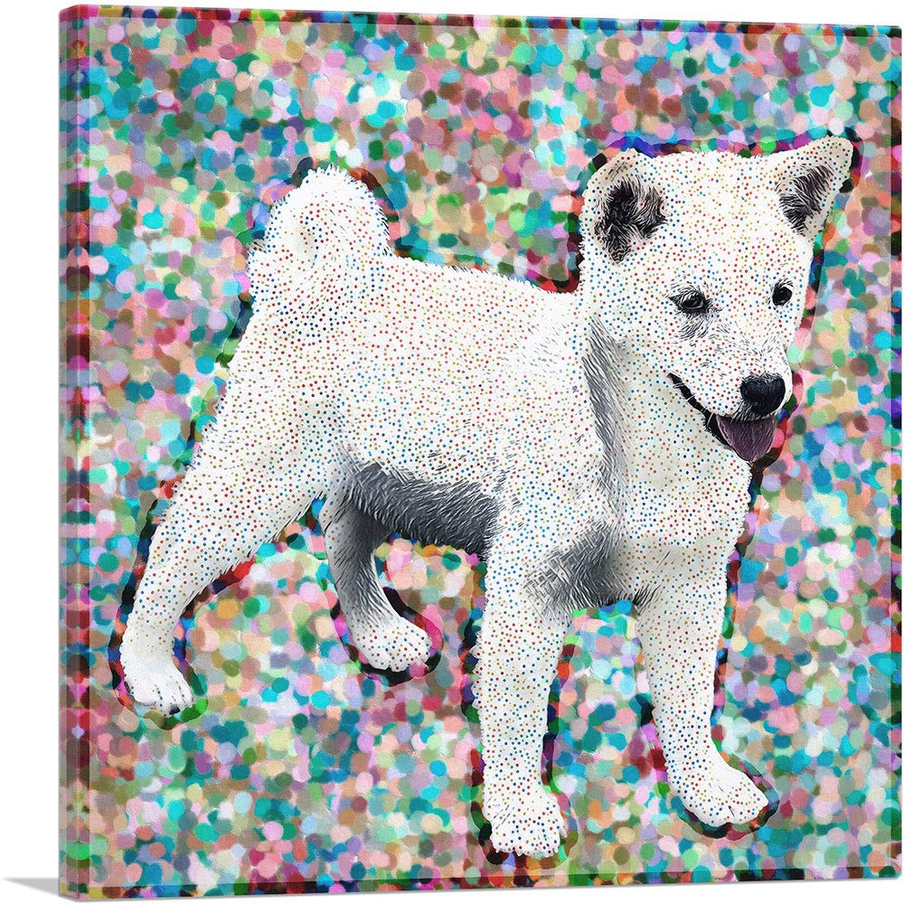 Vibrant Shiba Inu Dog Breed Polka Dot Canvas Art Print - Framed Wall Decor Painting for Living Room, Bedroom & Office - 26x26 Inch Stretched Giclee Poster (1.5