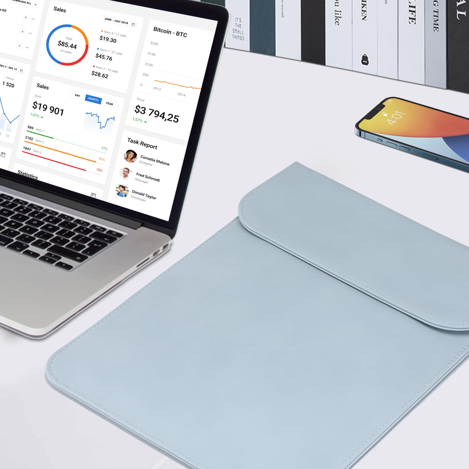 Premium 13 Inch Laptop Sleeve Case for MacBook Air M3/M1, MacBook Pro M2/M1, iPad Pro, iPad Air, XPS 13 & Surface Pro - Lightweight Protective Bag with Carry Pouch in Pale Blue - Perfect for Work, School & Travel