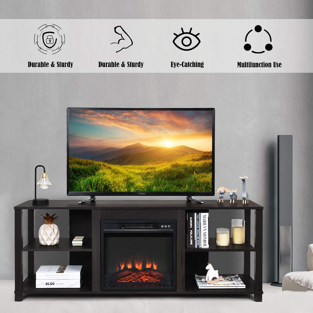 Tangkula 2-Tier Modern TV Stand with Adjustable Shelves - Entertainment Center for TVs up to 65