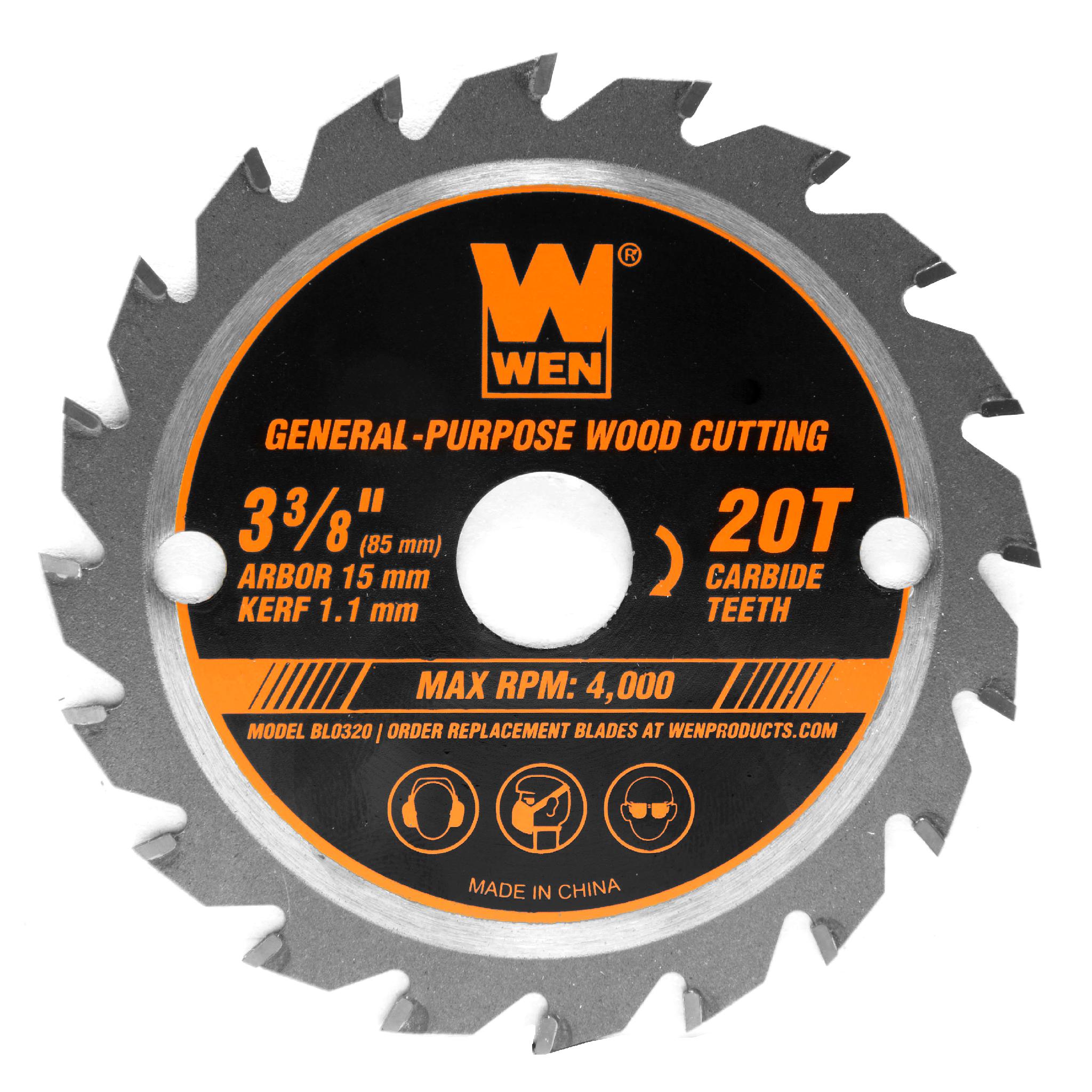WEN BL0320 3-3/8 Inch 20 Tooth Professional Woodworking Saw Blade for Compact & Mini Circular Saws - Perfect for DIY Projects, Carpentry, and Precision Cutting