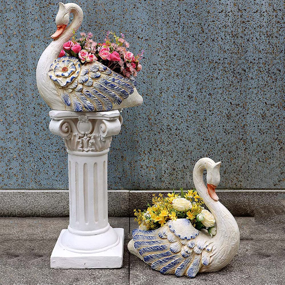 White Swan Garden Bird Statue - Elegant Outdoor Indoor Plant Pots with Drainage Holes | Home Garden Décor for Patio, Yard & Living Room | Perfect Flower Planter for Herbs, Succulents & Small Plants