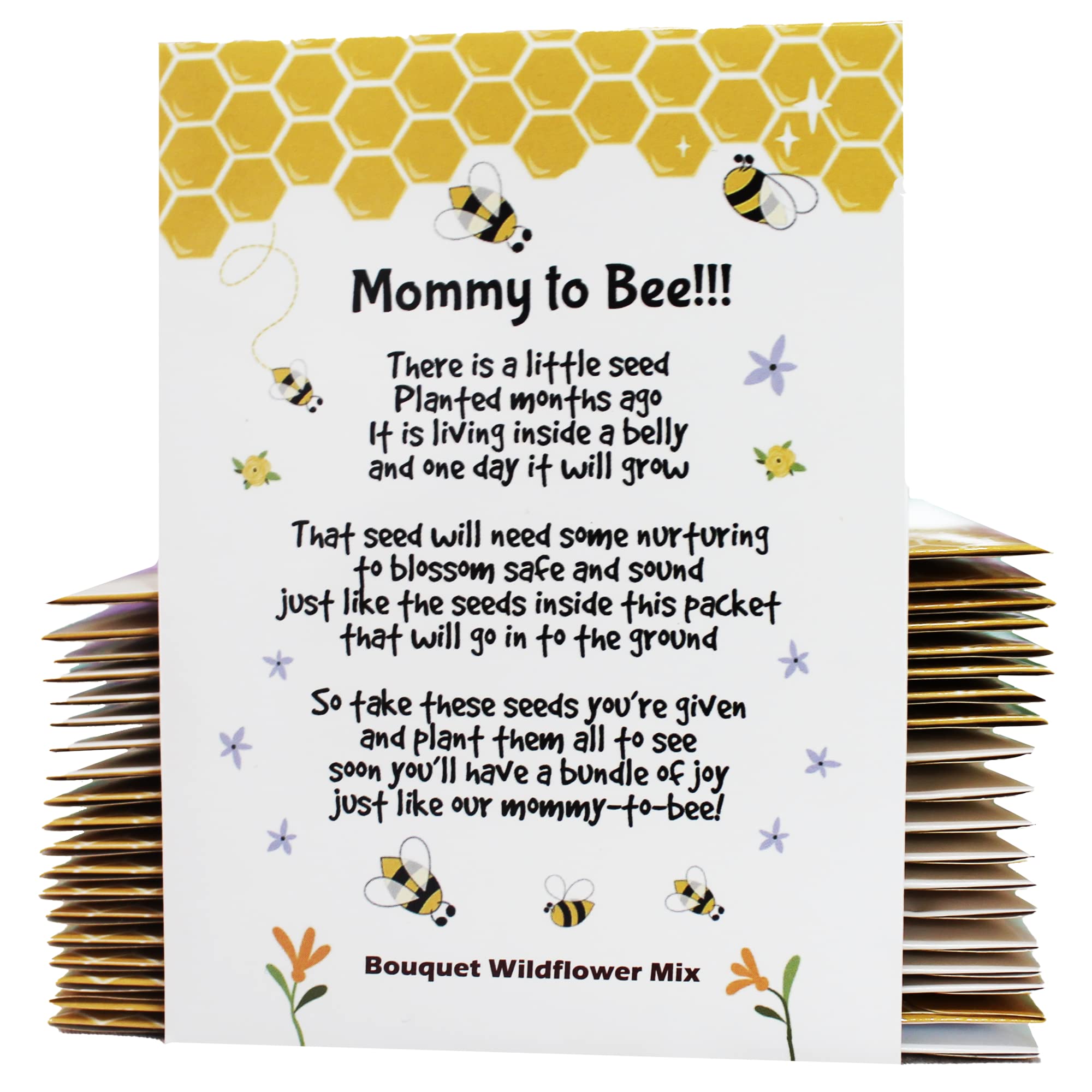 Mommy to Bee Wildflower Seed Packets | 20 Non-GMO Wildflower Seed Packets for Baby Shower Favors | Gender Neutral Gift for Guests | Pre-Filled Bouquet Wildflower Mix | Perfect for Baby Showers, Gender Reveals & Spring Gardening