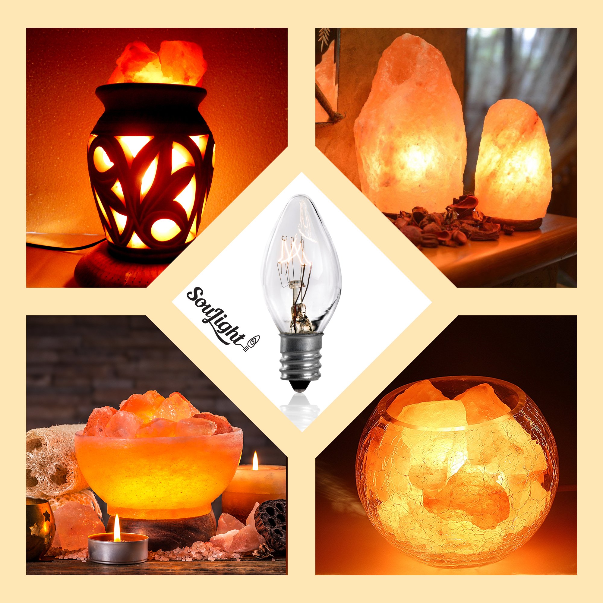 15W Himalayan Salt Lamp Replacement Bulbs - 8 Pack E12 C7 Warm White Bulbs for Salt Rock Lamps, Chandeliers, Wax Warmers & Night Lights - Perfect for Bedroom, Spa, Yoga Studio & Home Decor Relaxation