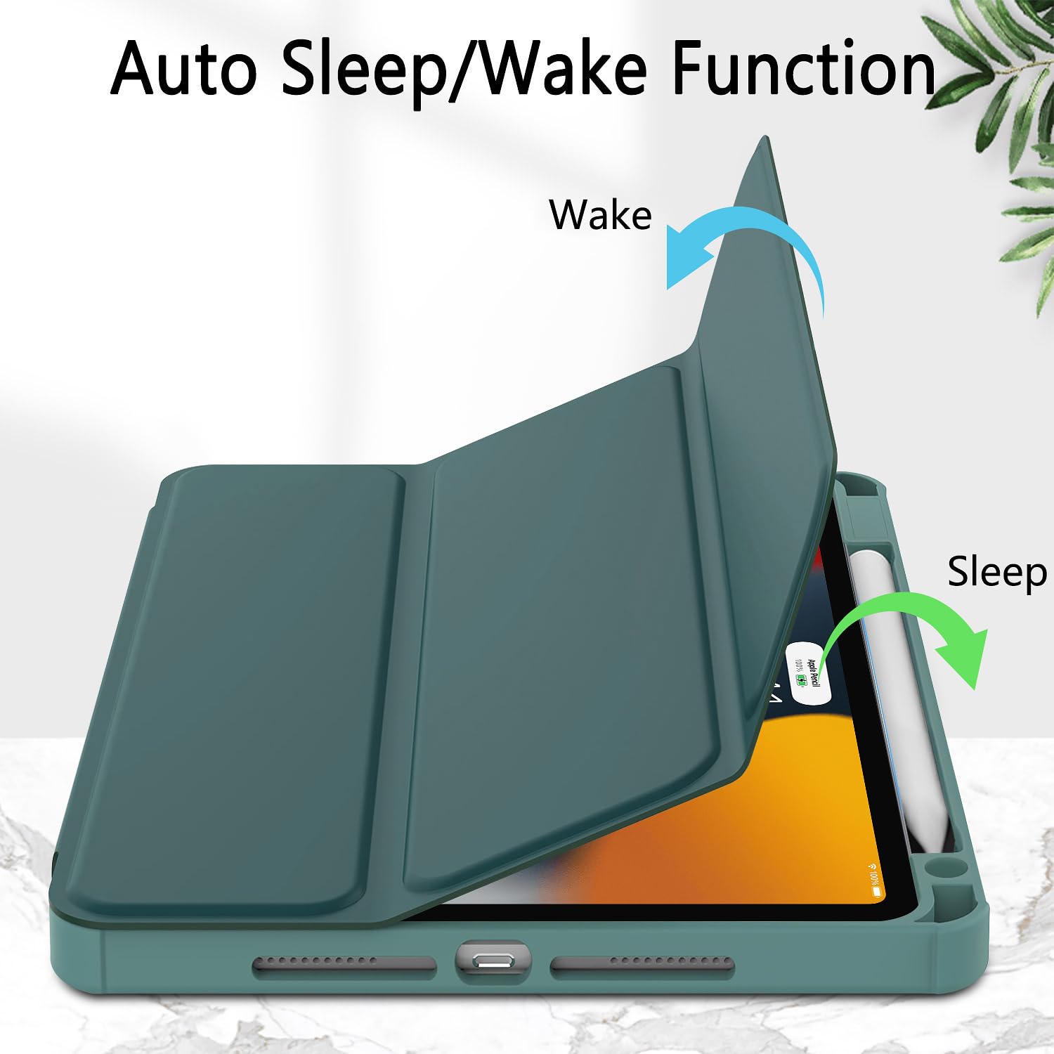 Premium iPad Pro 12.9 Case (6th/5th/4th Gen 2022-2020) with Pencil Holder & Stand - Clear Back Protective Cover with Auto Sleep/Wake Feature in Dark Green - Perfect for Work, Study & Travel Protection