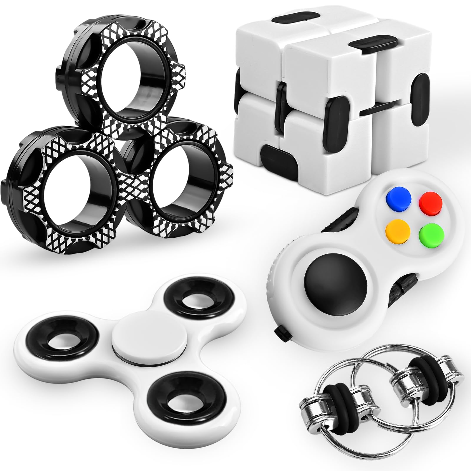 Fidget Toys Set for Adults & Kids - Stress Relief Sensory Pack with Spinner Cube, Magnetic Ring | ADHD Anxiety Relief, Office Desk Gadgets | Perfect Easter Basket Stuffers & Cool Gifts for Teens & Boys