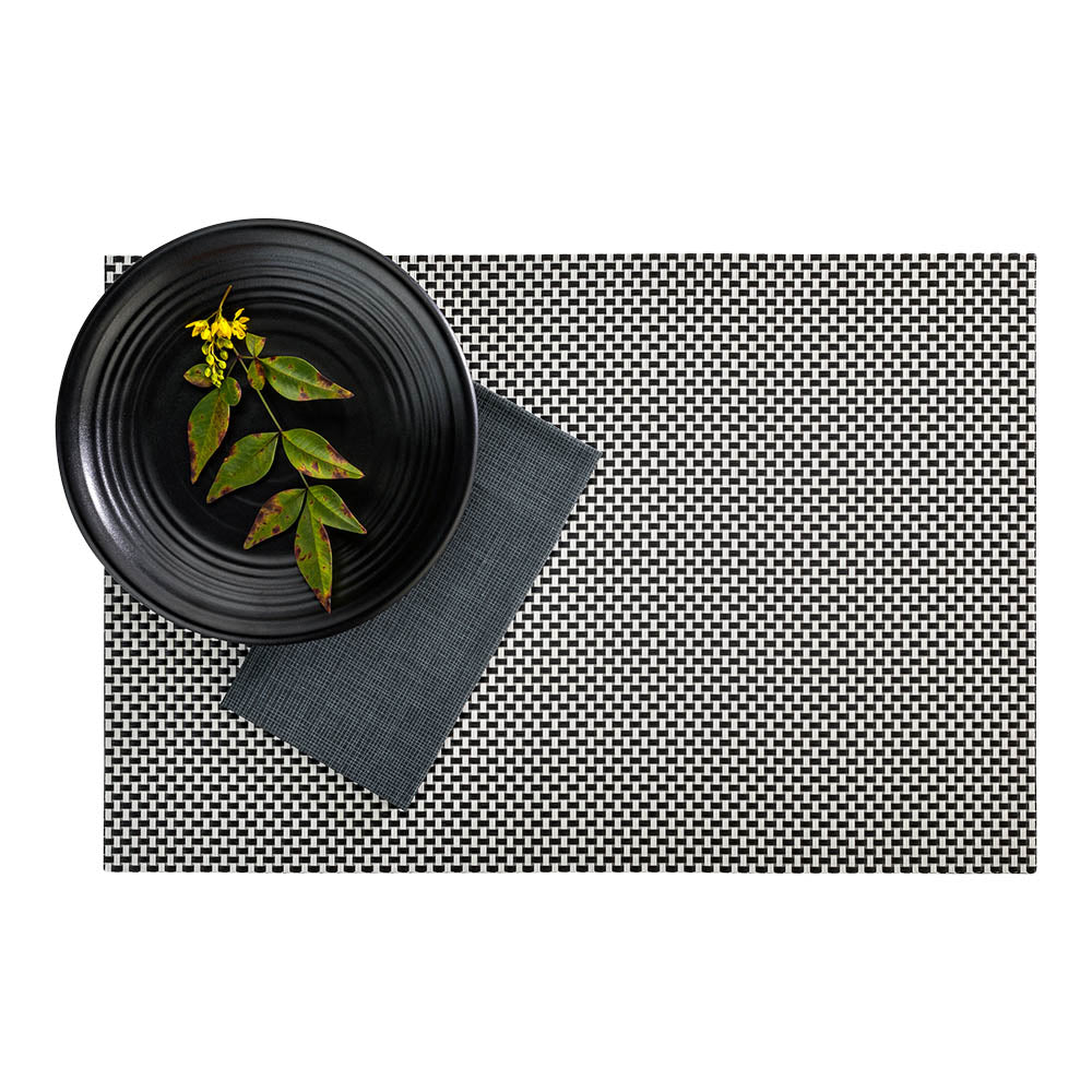 Amalfi Basketweave Black and White Vinyl Woven Placemat Set - 16