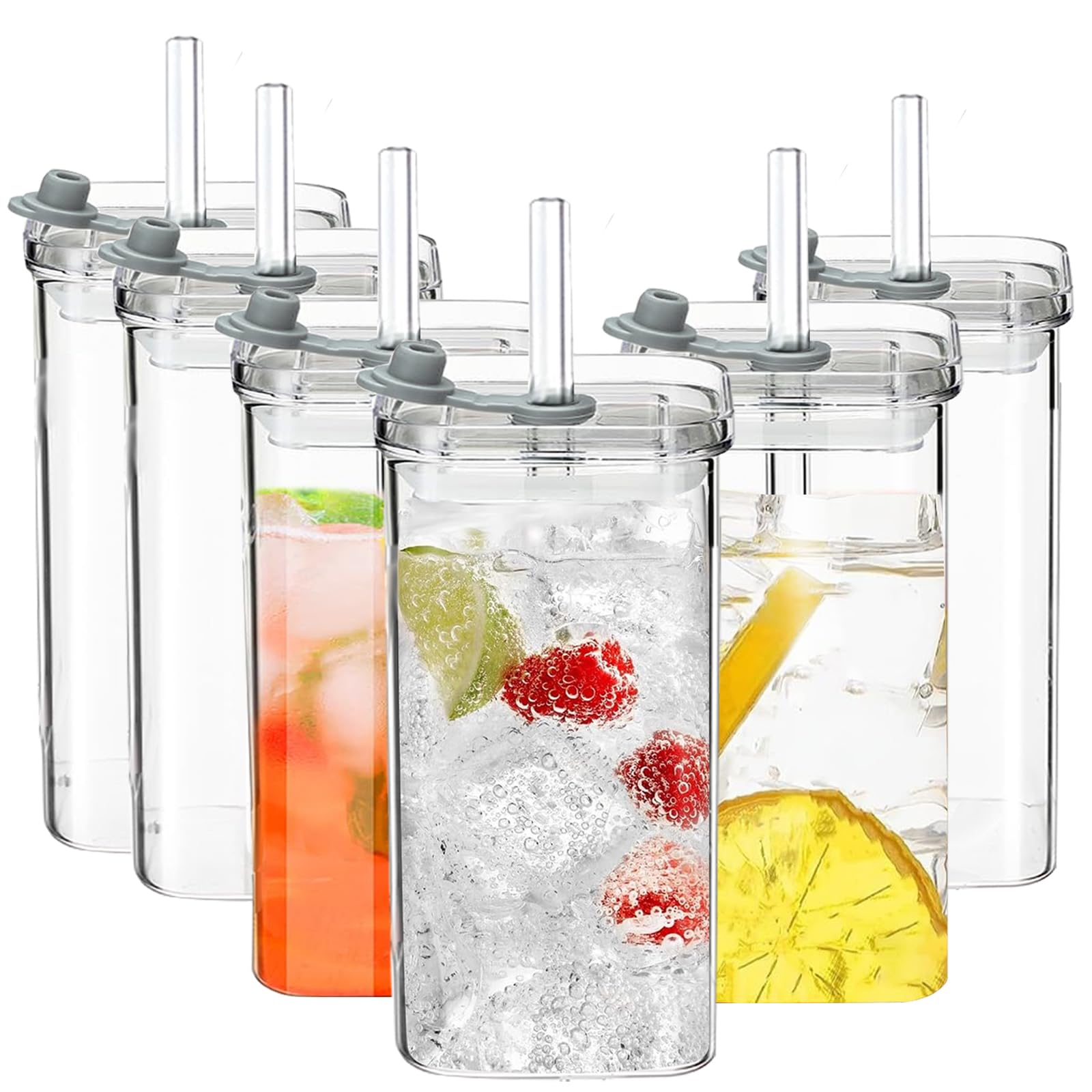 6-Pack 17oz Square Drinking Glasses for Cocktails, Coffee & Beer