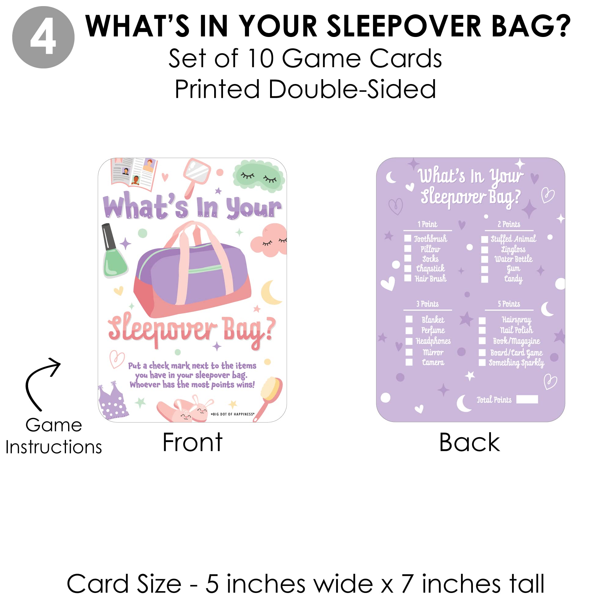 Big Dot of Happiness Pajama Slumber Party Games Set - 10 Fun Activity Cards for Girls' Sleepovers, Birthday Parties & Kids Group Games | Perfect for 4 Friends at PJ Parties, Birthday Celebrations & Family Game Nights