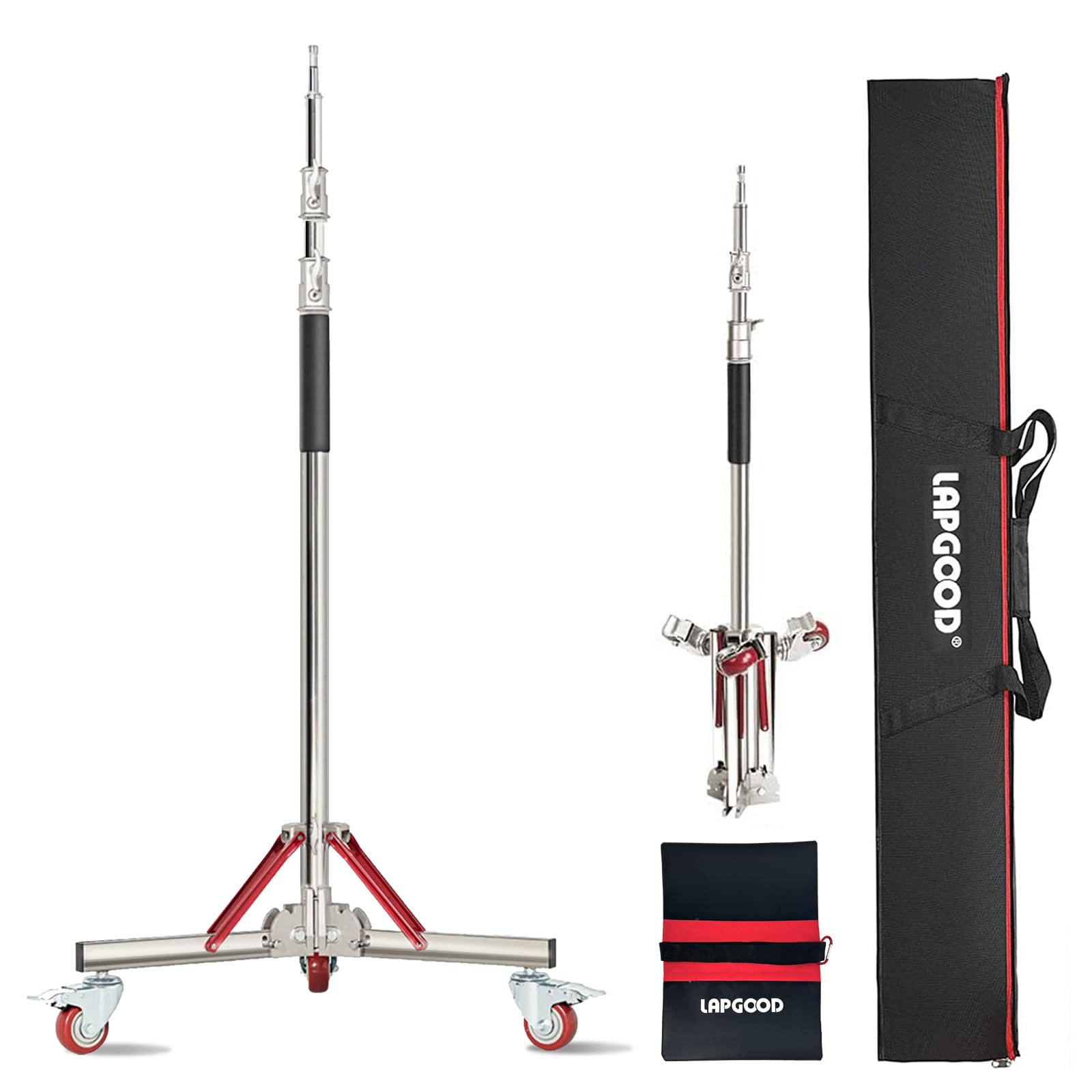 Heavy Duty Light Stand with Wheels - 10ft Adjustable Stainless Steel Tripod for Studio Softbox, Monolight, Reflector | Professional Photography, Video Lighting Equipment for Indoor & Outdoor Shoots