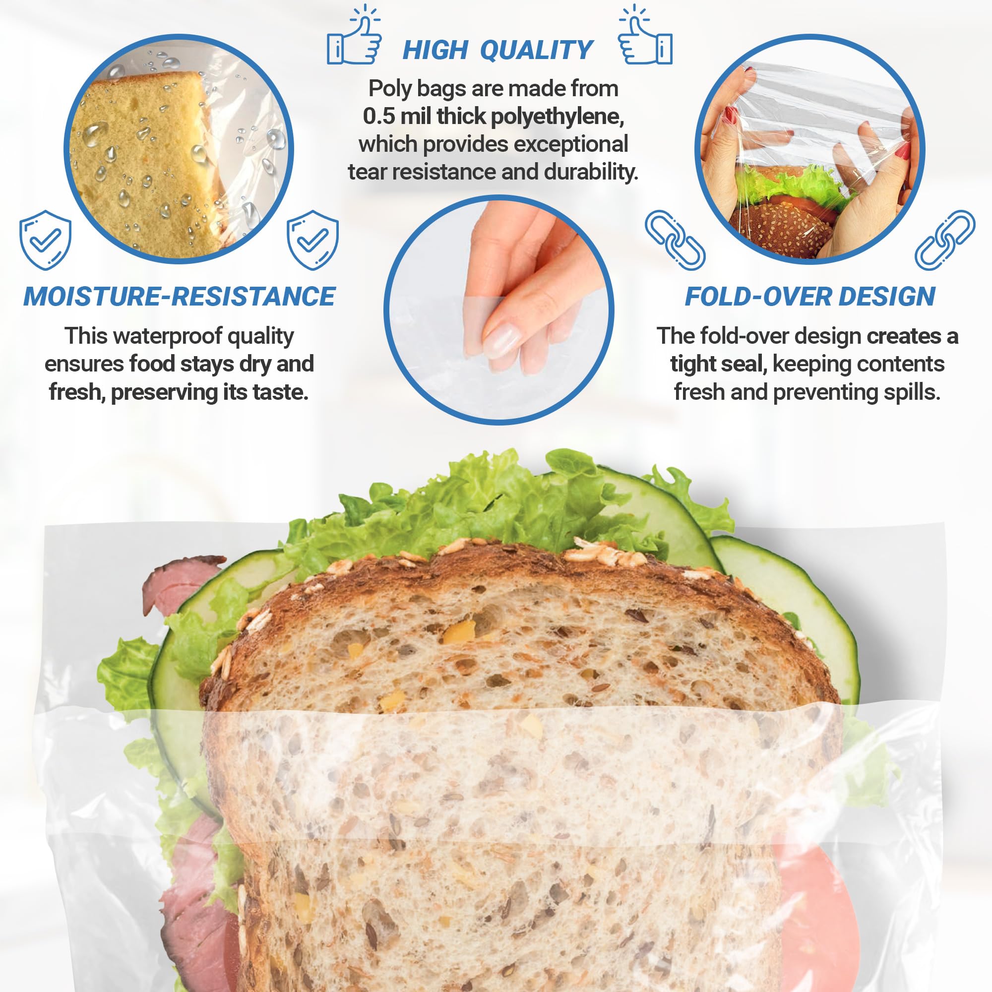 APQ Fold Top Sandwich Bags - 6.5 x 7 Inch, Pack of 2000 Clear Plastic Snack Baggies | 0.5 Mil Polyethylene Food Storage Bags | Bulk Sandwich Bags for School Lunches, Picnics & Meal Prep