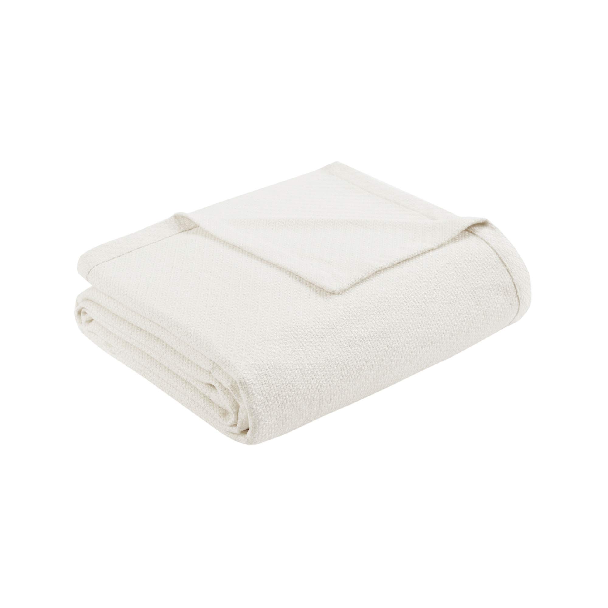 Madison Park Liquid Cotton Luxury Blanket - Ultra Soft 100% Ring Spun Cotton - Full/Queen Size Ivory Blanket for Bed, Couch & Sofa - Perfect for Cozy Nights, Lounging & Home Decor
